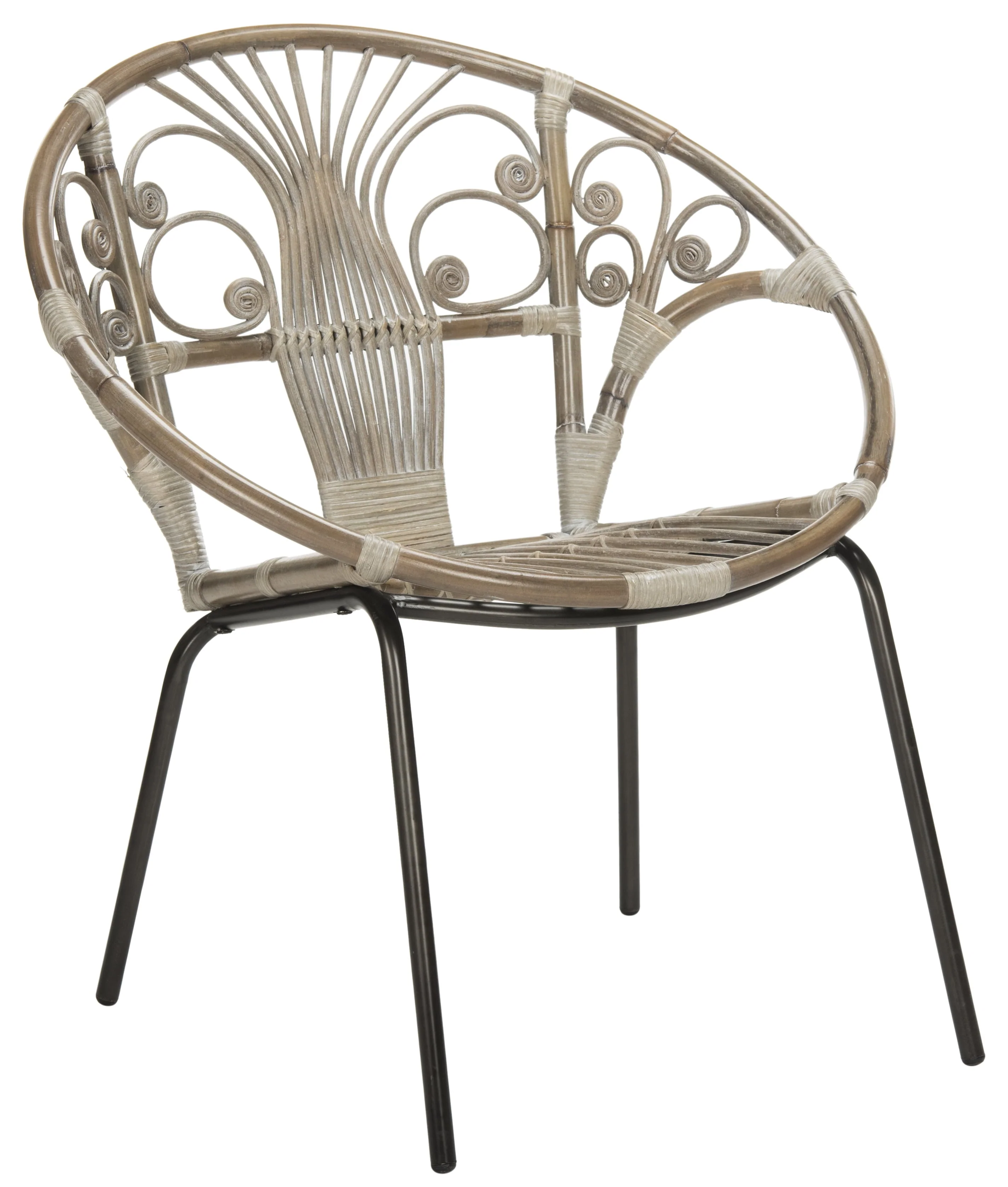 SAFAVIEH Carlson Round Classic Ratten Accent Chair, Grey White Wash