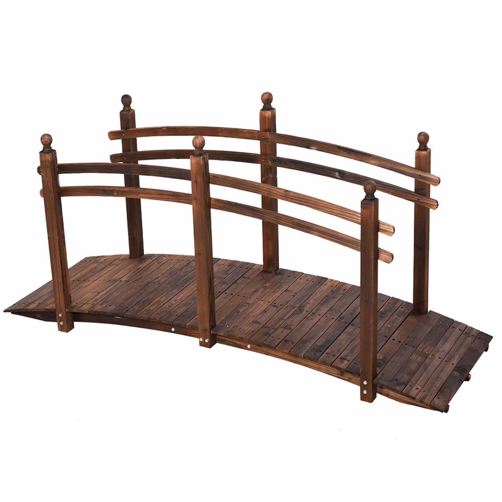 Resenkos Garden Bridge, Garden Ornament Bridge,Fir Wood Garden Bridge Arc Walkway with Side Railings, Perfect, Carbonized