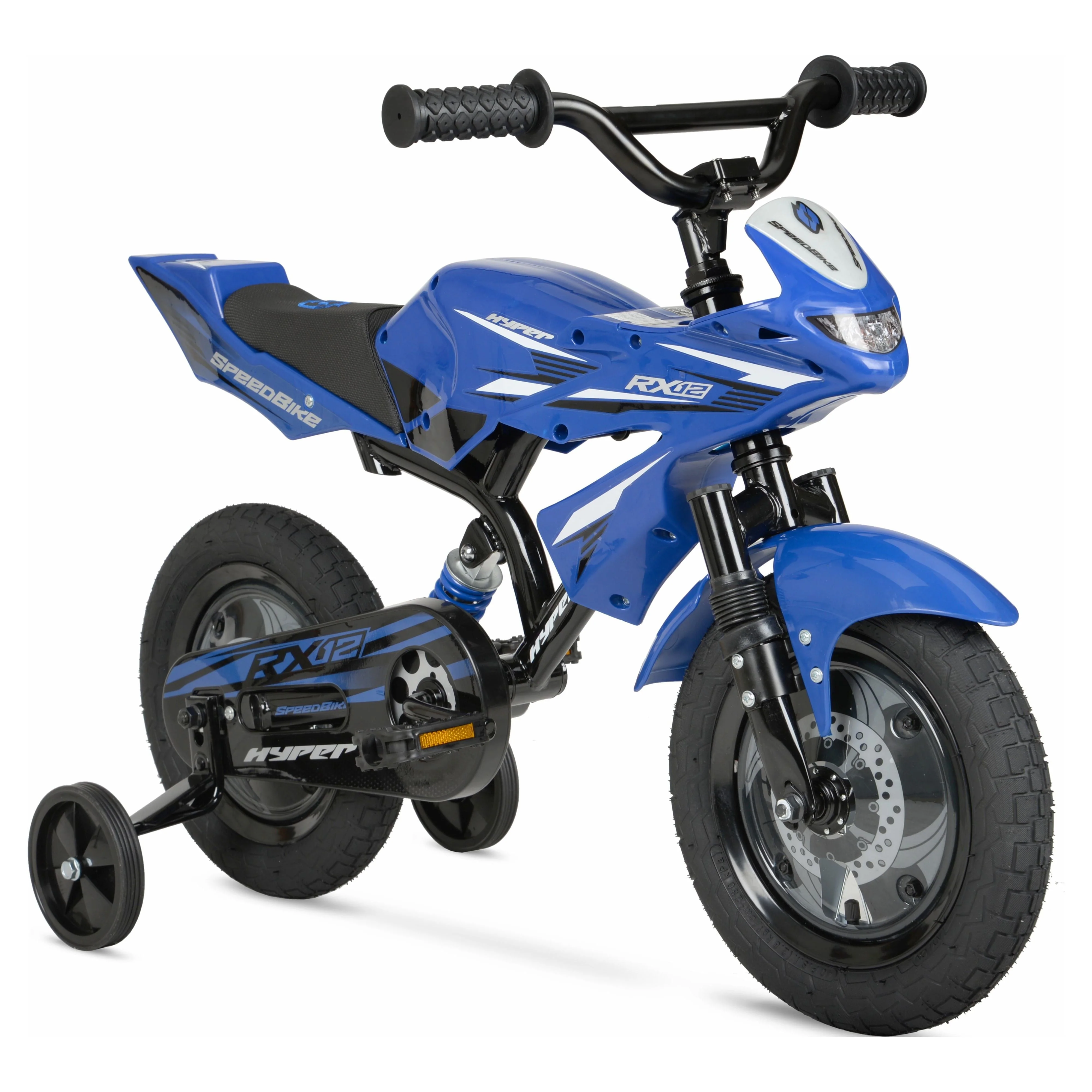 Hyper Bicycles 12" Boys Speedbike for kids, Blue, with Training Wheels