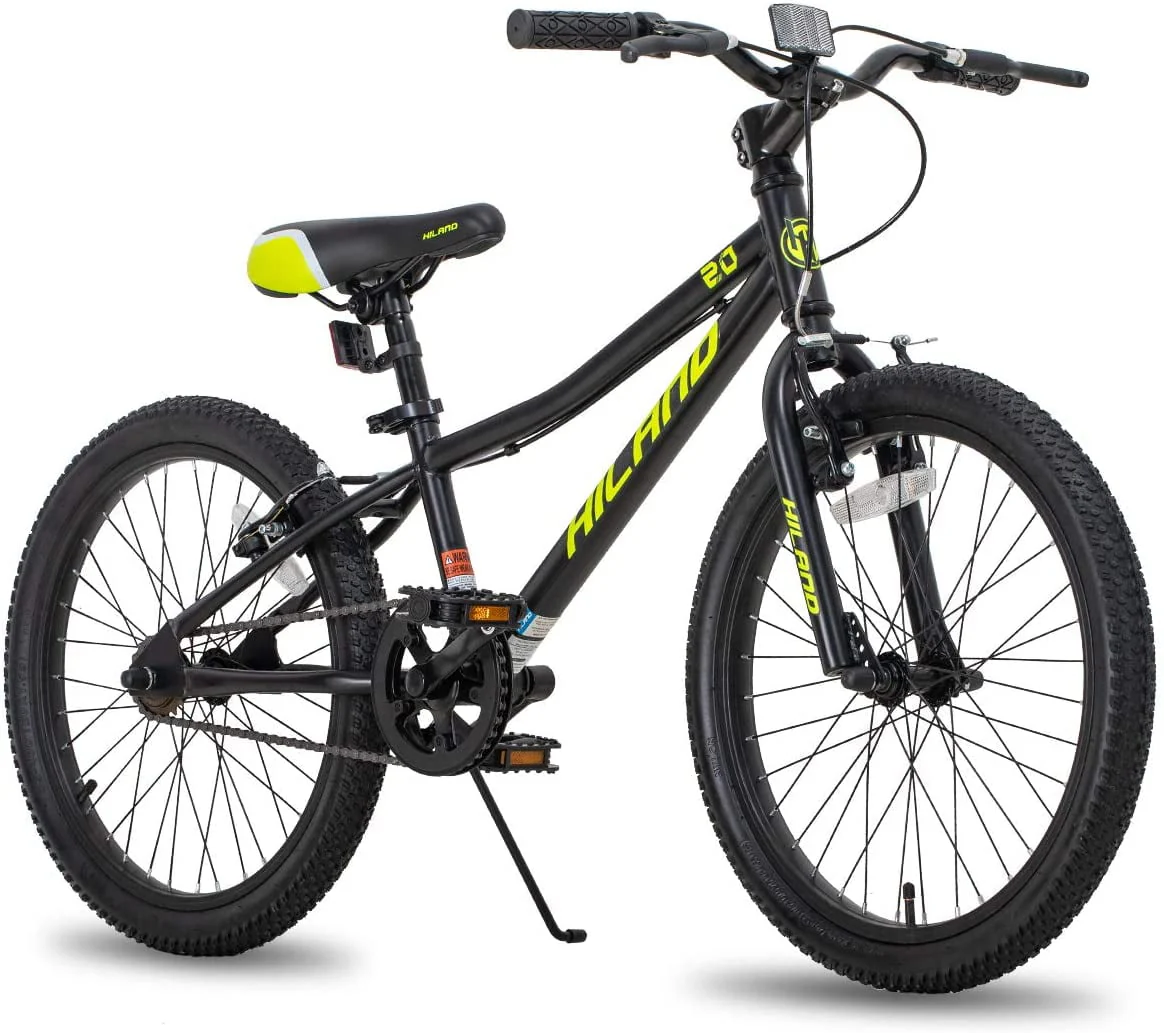 Hiland 20 inch Kids Mountain Bike for Girls Boys with Dual Handbrakes Kickstand, Black Blue Pink Mint