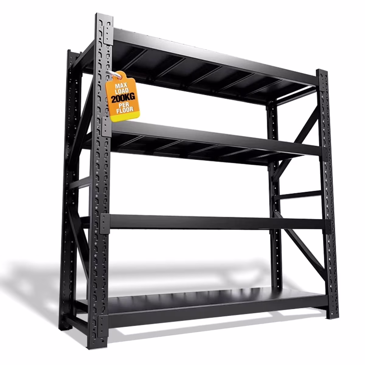 4-Tier Industrial Shelving Unit, Black Steel Construction