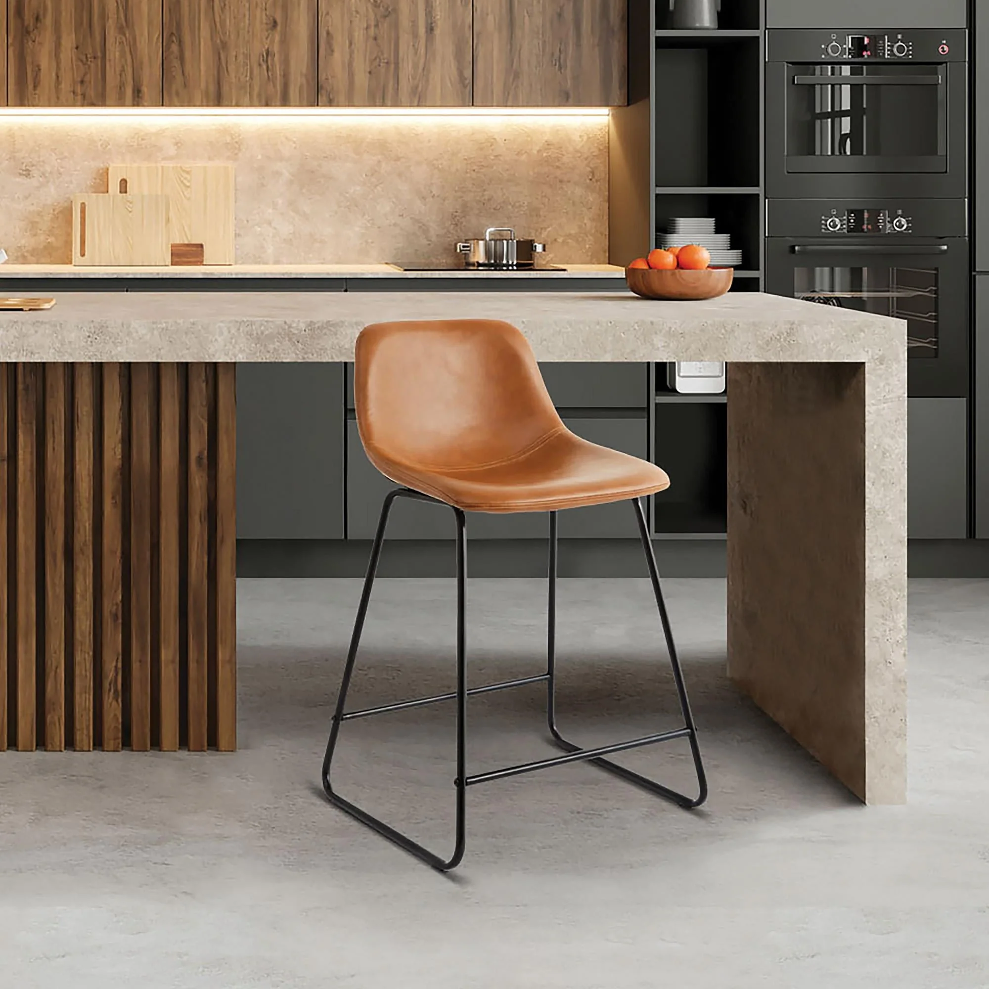 Better Homes & Gardens Farley Scoop Counter Height Stool, Camel Faux Leather