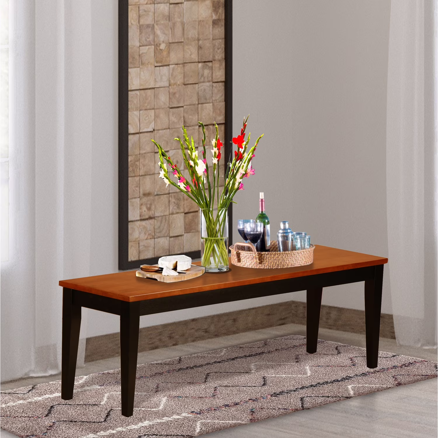 East West Furniture Nicoli 17" Wood Dining Bench in Black/Cherry