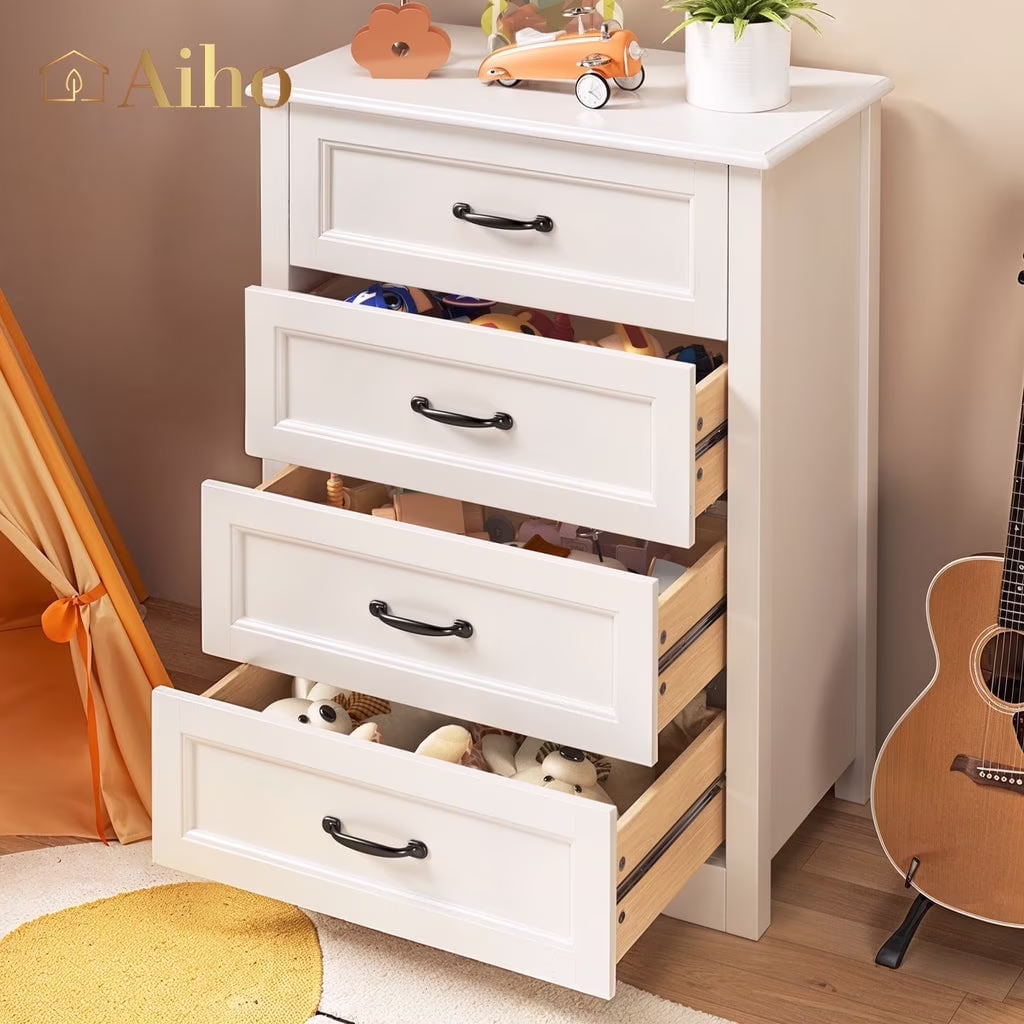 Aiho 4 Drawer Dresser for Bedroom, Tall Wood Dresser with Large Drawer & Delicate Handles for Closet, Living Room, Hallway - White