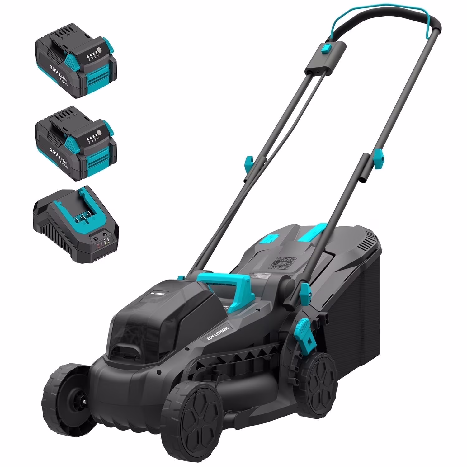 Mightymow Cordless Lawn Mower, 20V Electric Lawn Mowers, 13 inch, 5 Heights Adjustment, with 2*4.0Ah Battery and Charger, for Garden/Yard/Farm