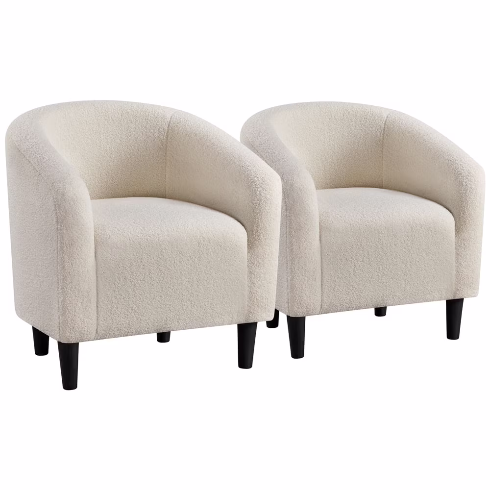Topeakmart 2pcs Boucle Club Accent Chair for Livingroom, Ivory