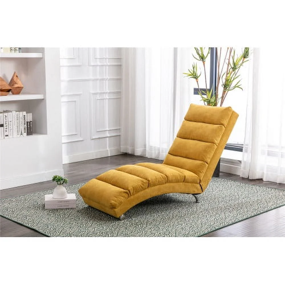 Electric Massage Chaise Lounge Chair, Upholstered Modern Recliner, Indoor Long Lounger for Bedroom, Living Room, Office, Mustard