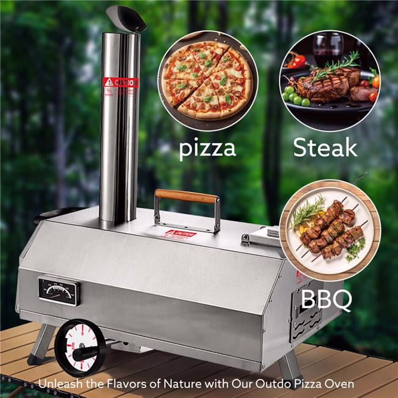 Direct Wicker UBS-W2196134327 Semi-Automatic Outdoor Pizza Oven with 12 inch Pizza Stone,Portable Wood Fired Cooking Pizza Maker, Silver