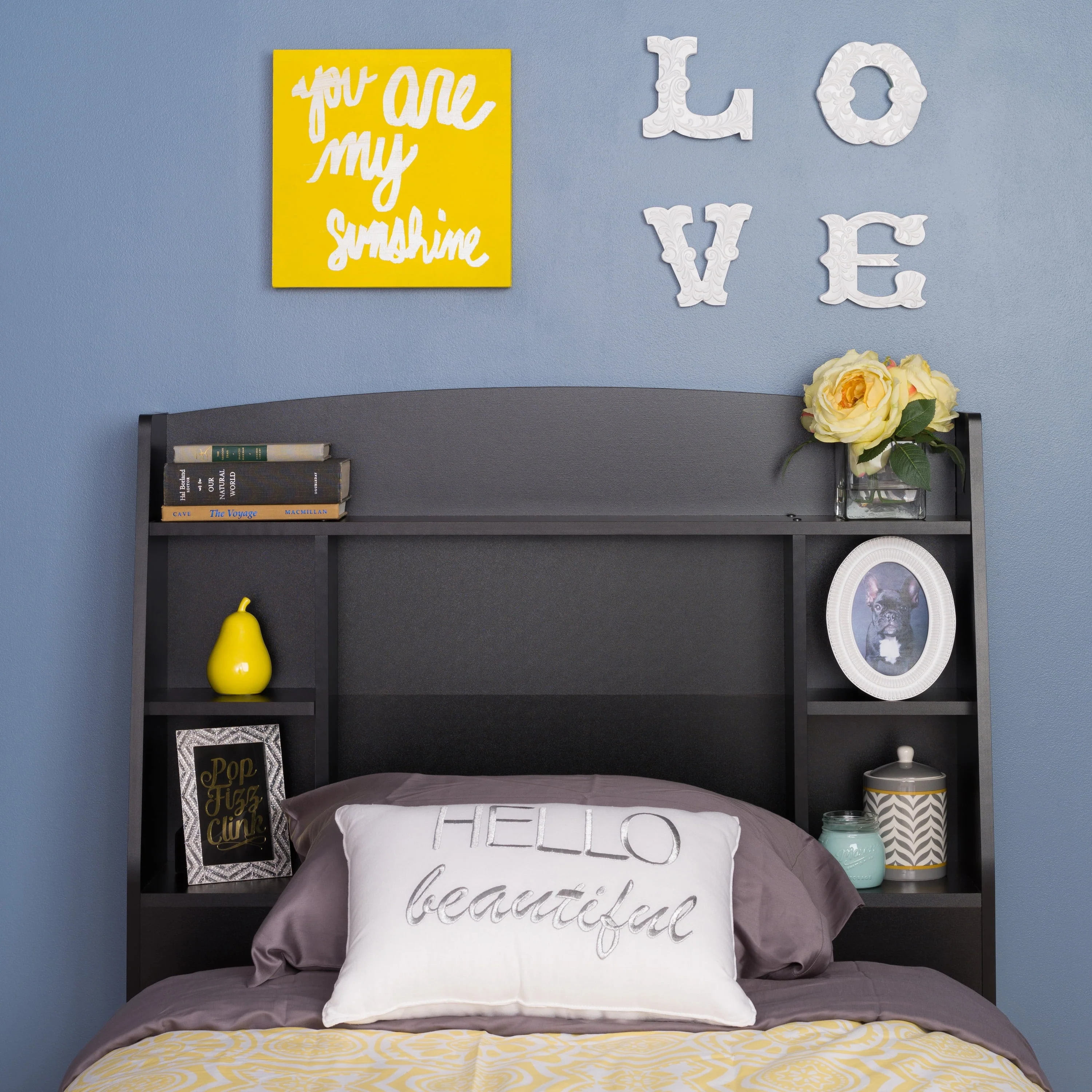 Prepac Astrid Twin Storage Headboard with Side Compartments, Black
