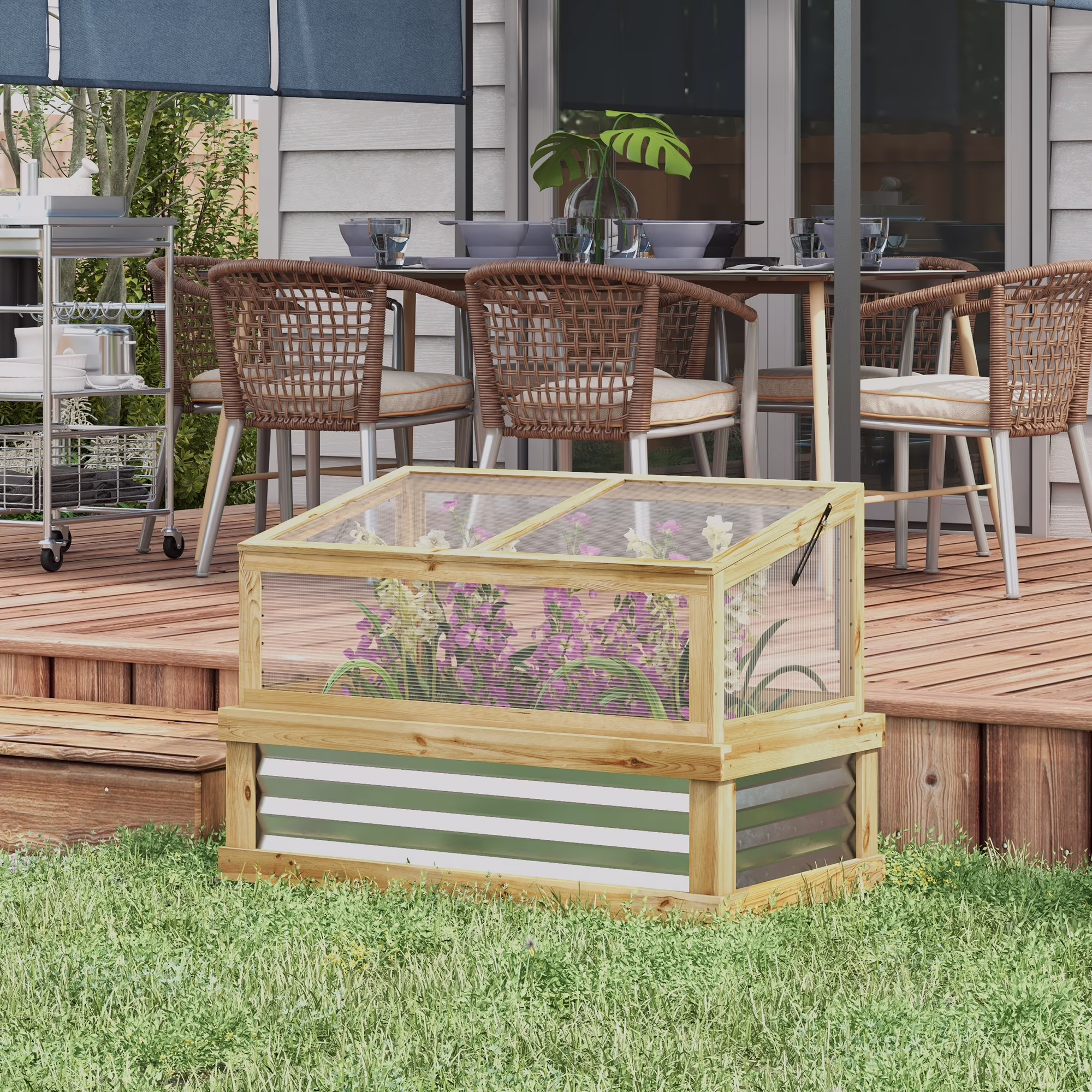 Outsunny Raised Garden Bed with Wooden Cold Frame, 41" x 22.5" x 28.25"
