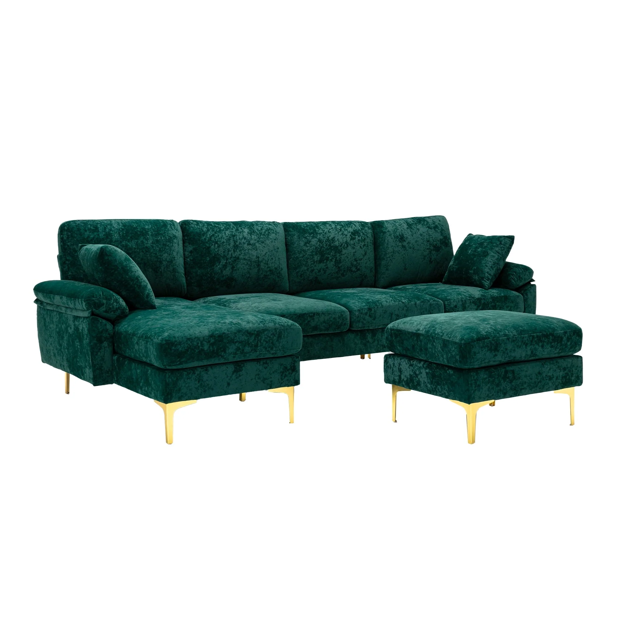 Convertible Sectional Sofa, Modern U-Shape Modular Couch, Living Room Sofa with Ottoman and 2 Small Pillows, Accent Sofa for Large Space, Apartment and Office, Emerald