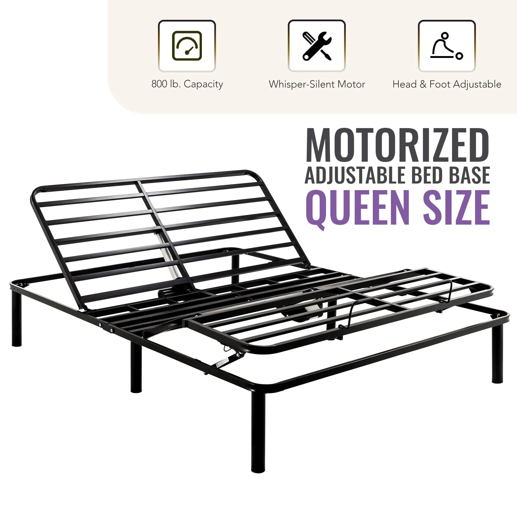 Electric Queen Size Platform Bed Frame Adjustable for Foam Mattress & More