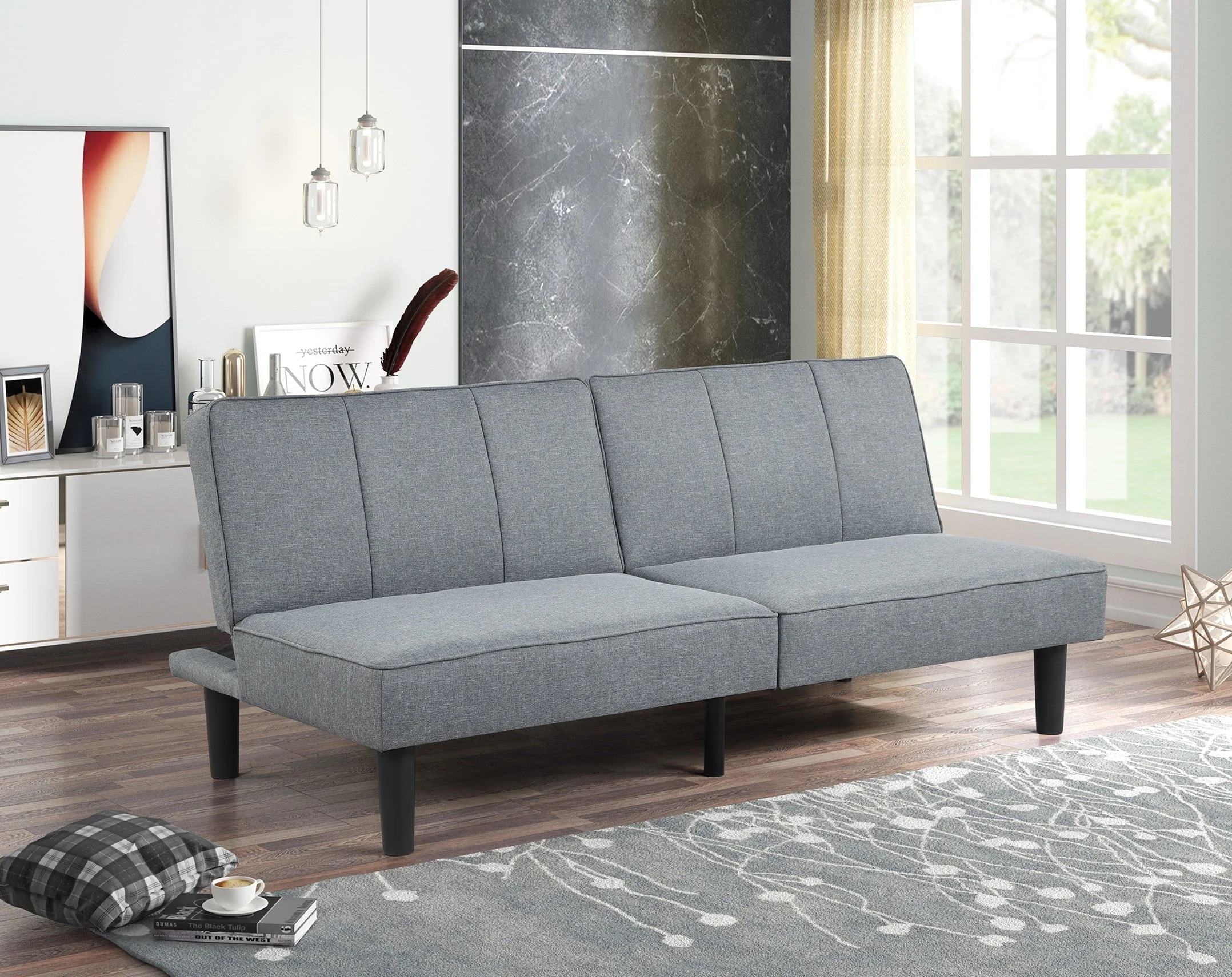 Mainstays Studio Futon, Gray Linen Upholstery