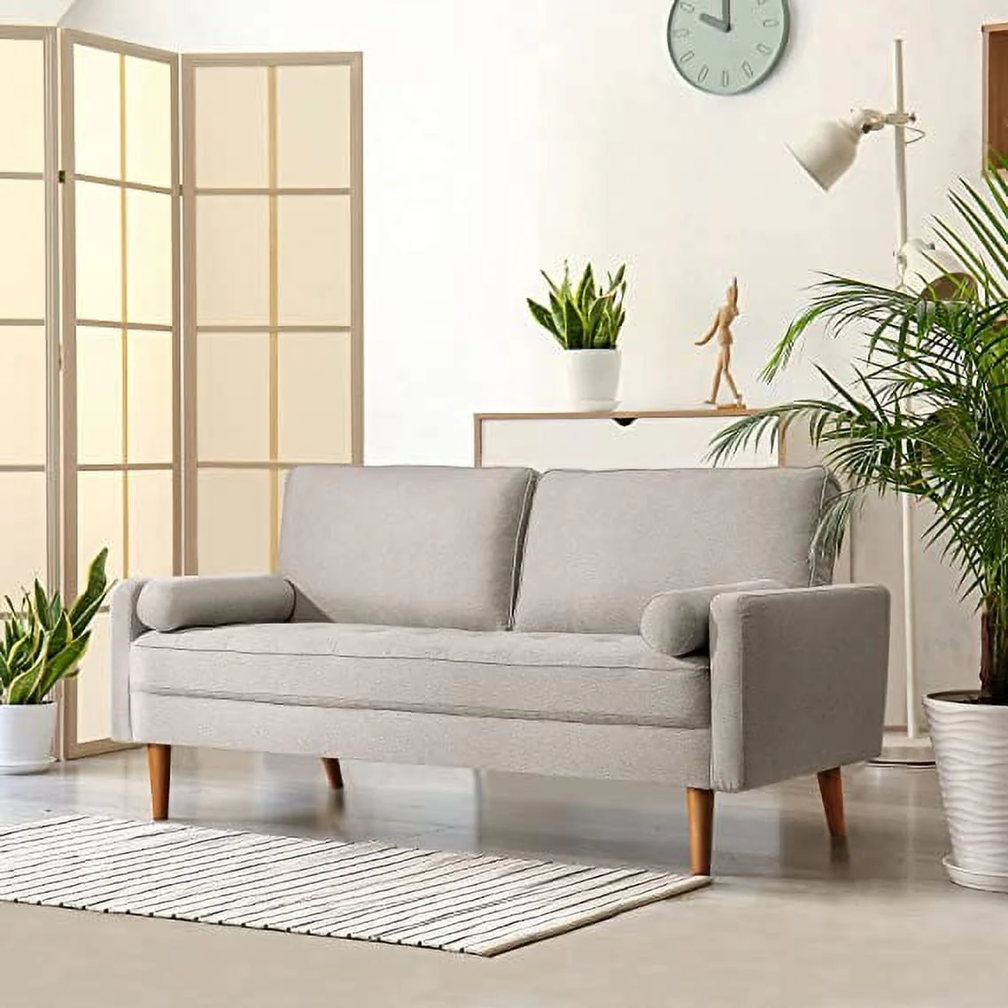 Light gray Small Couches, 68 inch Fabric Loveseat Sofa, 2 Seater Couch for Small Space, Button Tufted Seat Cushion, Square Armrest, 2 Throw Pillows, Modern Sofa for Bedroon, Living Room, Apartment