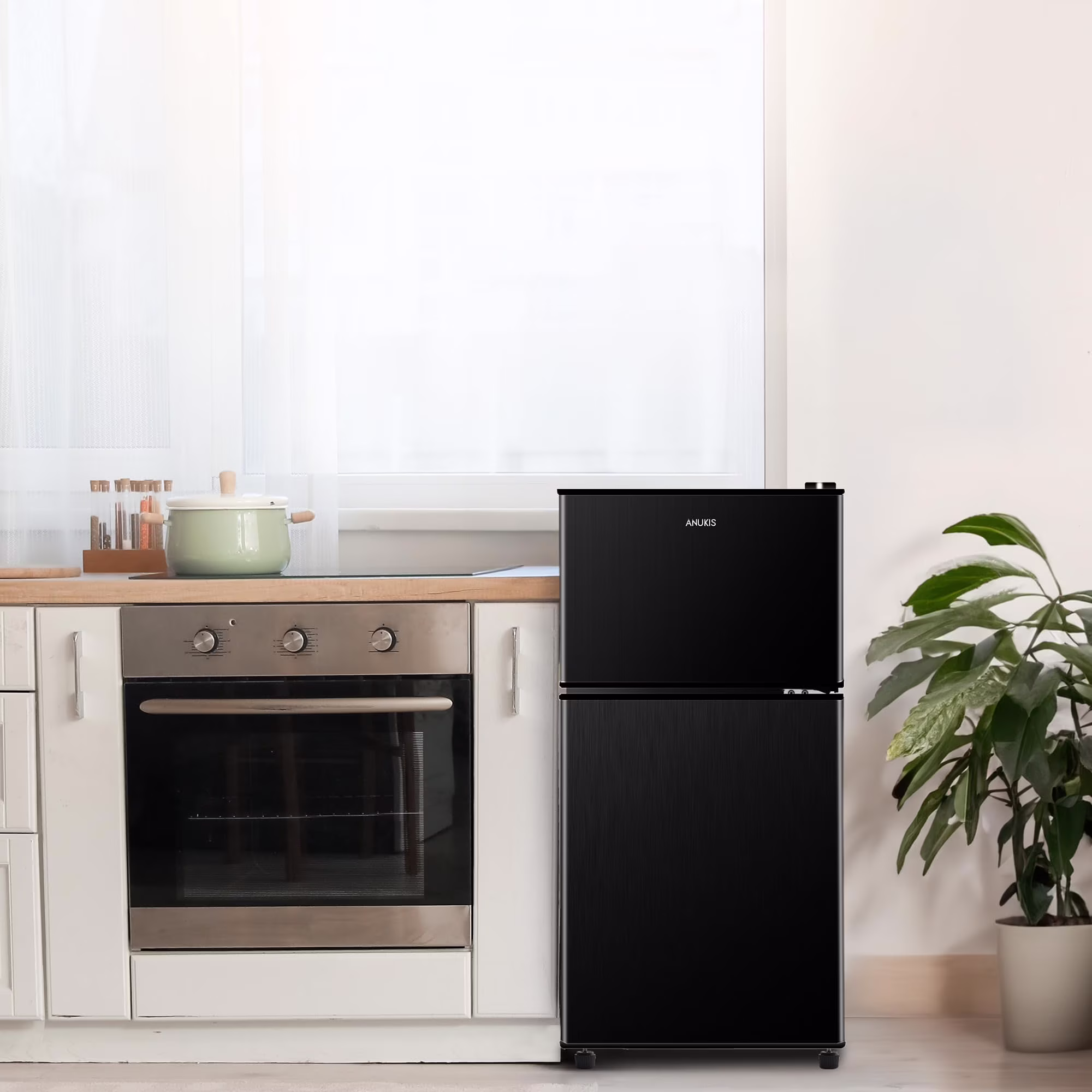 3.5 Cu.Ft Compact Mini Fridge with Freezer, 2-Door Small Refrigerator with 7-Level Thermostat & Removable Shelves for Kitchen, Dorm, Apartment, Bar, Office��Black��