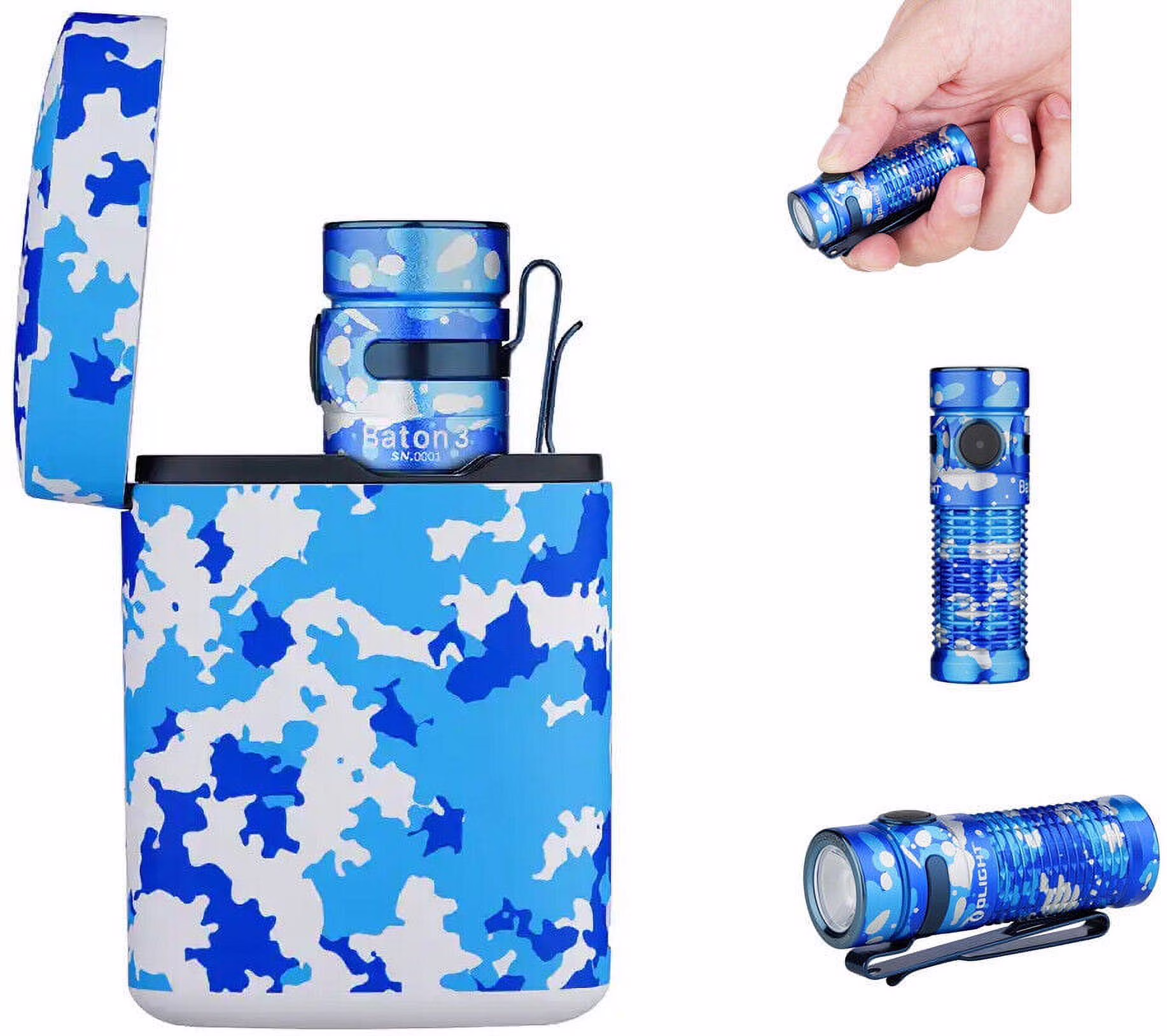 Olight Baton 3 Ocean Camouflage Premium Edition w/Wireless Charger, 1200 Lumens, 166 Meters