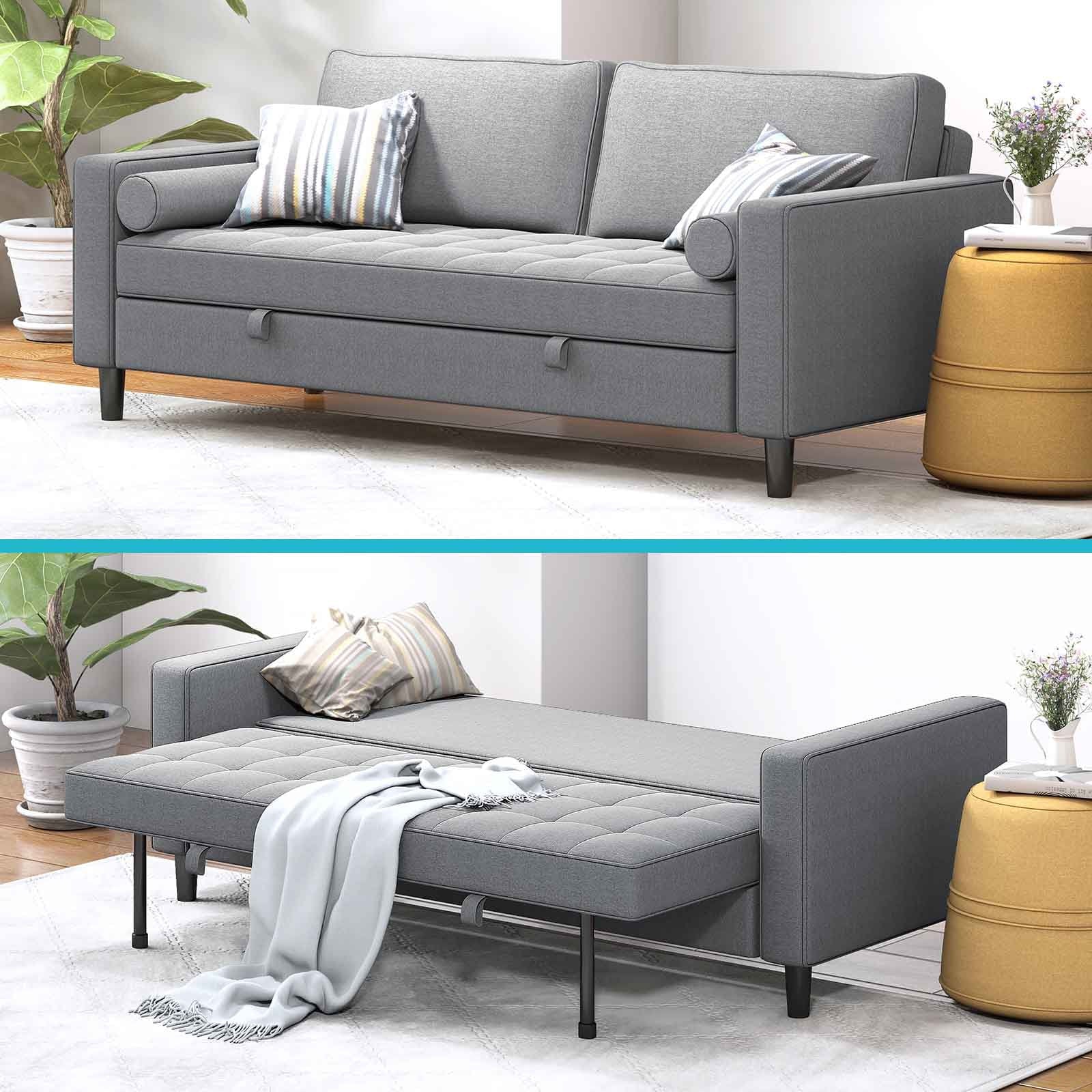 CECER Sleeper Couch, Pull Out Sofa Bed, 83 inches Folding Loveseat Futon Sleeper Couch Bed for Living Room/Bedroom/Apartment Light Grey