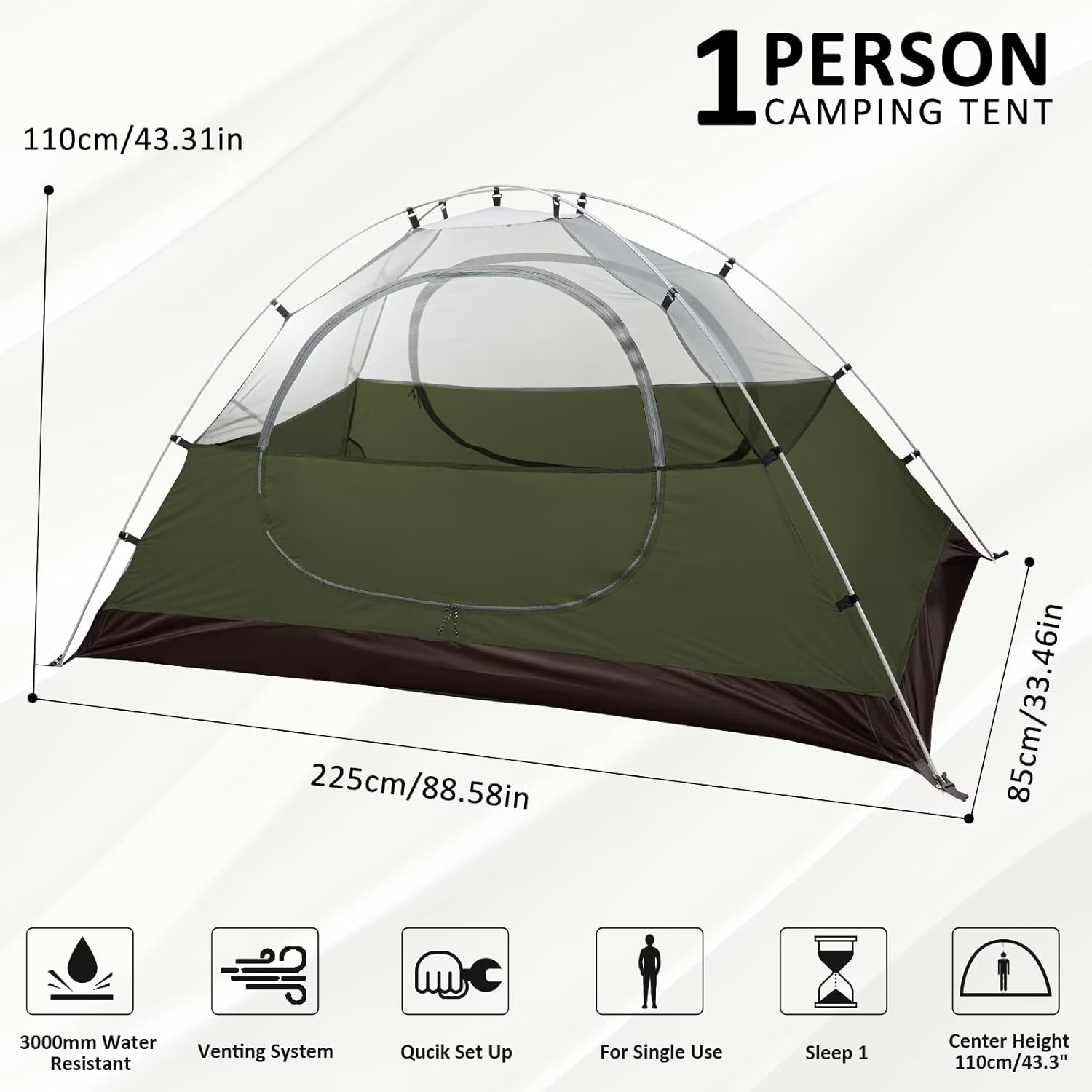 Lightweight 1-Person Tent with Two , Waterproof for Hiking, Camping, Travel