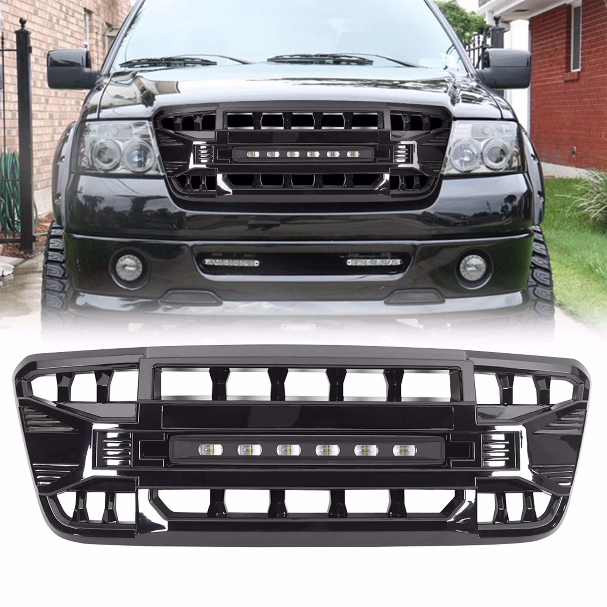 AMERICAN MODIFIED Armor Grille for 2004-08 Ford F150, Glossy Black