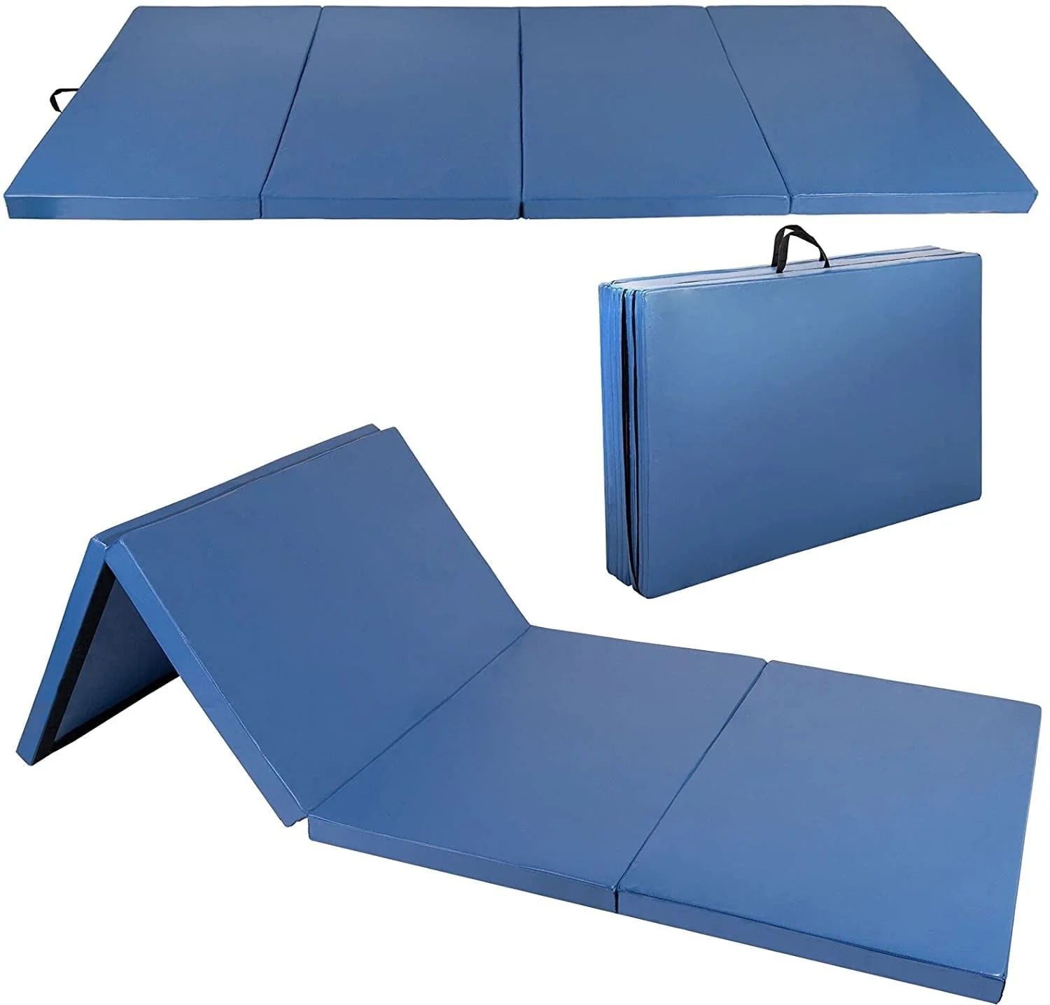 Polar Aurora 4'x8'x2'' Pu Leather Folding Gymnastics Gym Tumbling Exercise Martial Arts Mat Pad With Carrying HandlesFor Home Use/Gym/Yoga/Training(Blue)