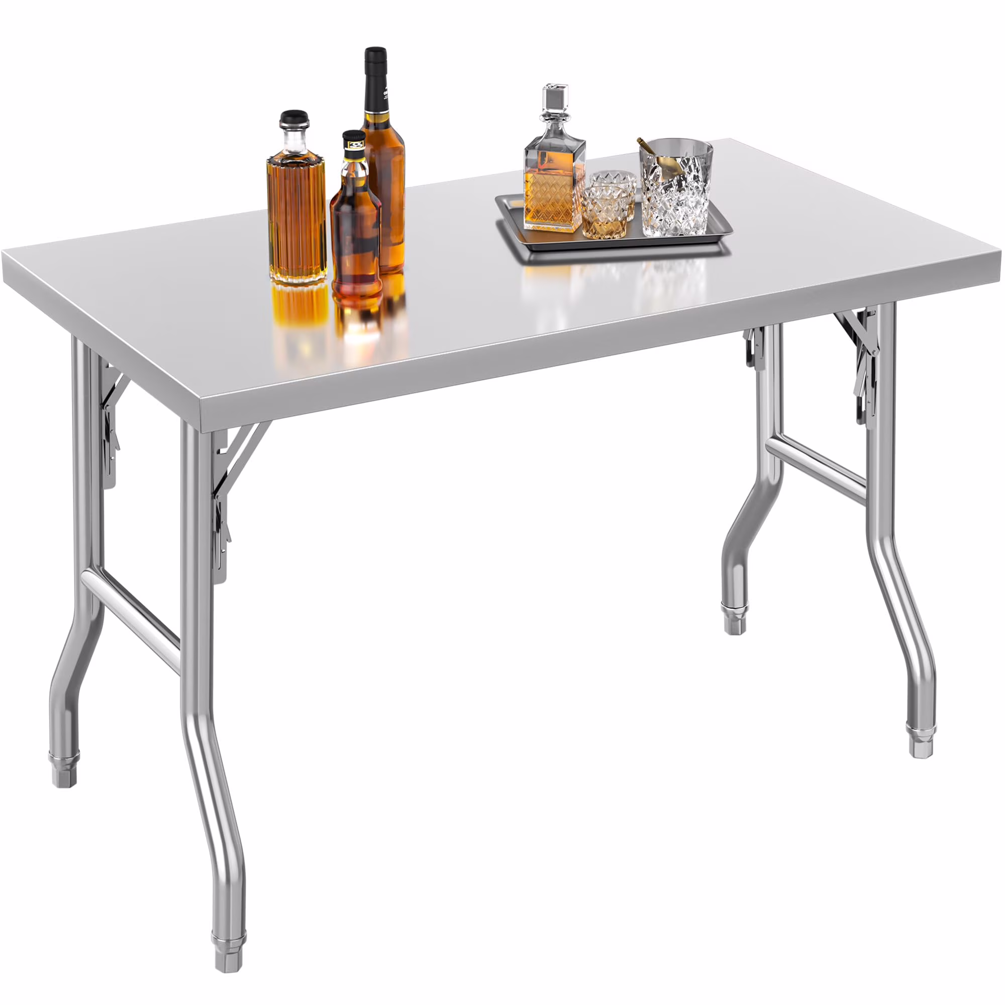 Danolapsi Commercial Worktable Workstation，Folding Commercial Prep Table, Heavy-duty Stainless Steel Folding Table with 661 lbs Load, Kitchen Work Table, Silver Stainless Steel Kitchen Island