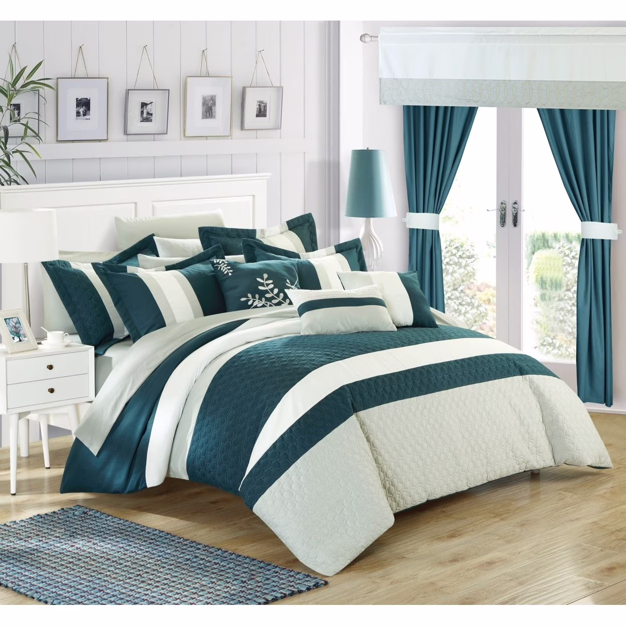 Chic Home 24 Piece Placido Complete Bedroom Set with Octagon Embroidery Color Block pattern