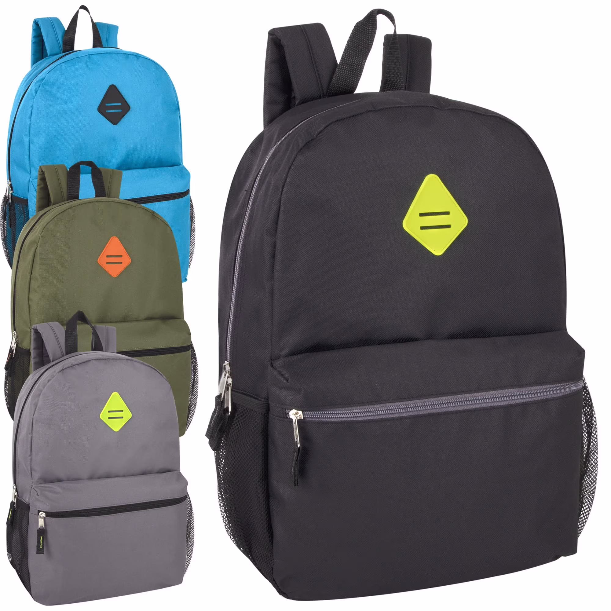 24 Pack of Mesh Side Pocket Backpacks for Camping, Commuting and Travel in Male Colors Pack