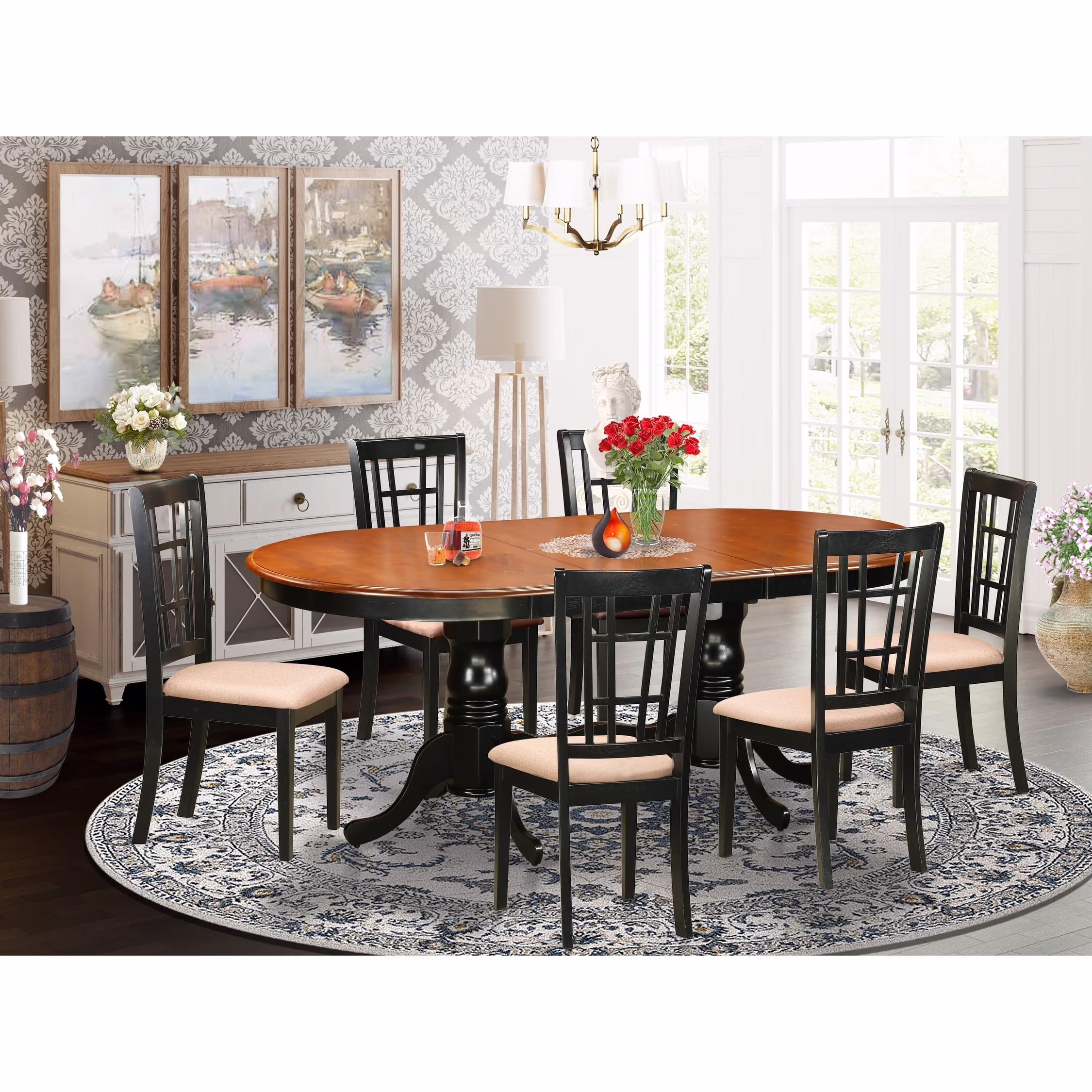 East West Furniture  Dining Table Set Consist of an Oval Table with Butterfly Leaf and Dining Chairs (Chair Seat Type Options) N/A PLNI7-BCH-C