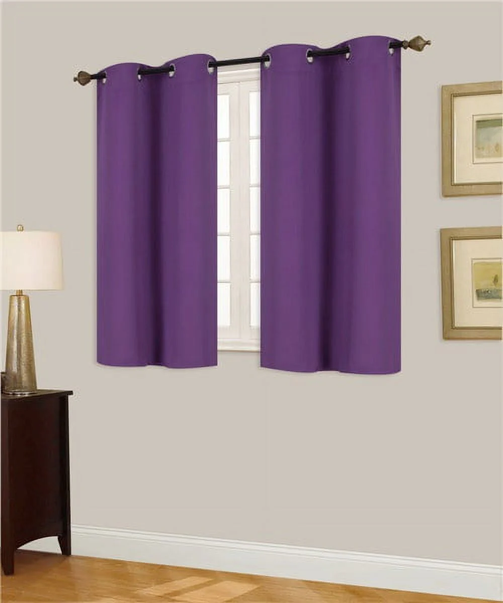 (K30) Purple 2 Panel Silver Grommets Kitchen Tier Window Curtain 3 Layered Thermal Heavy Thick Insulated Blackout Drape Treatment Size 30" Wide X 36" Length