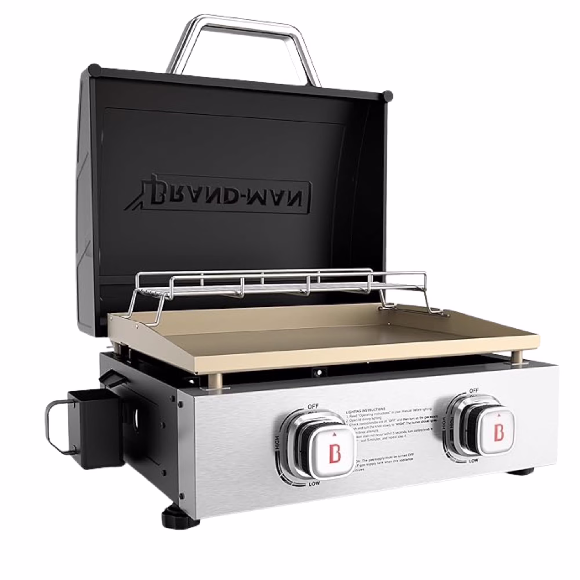 Brand-Man Grills 2-Burner Portable Propane Gas Tabletop Griddle, 22-Inch, 18,000 BTU, Steel