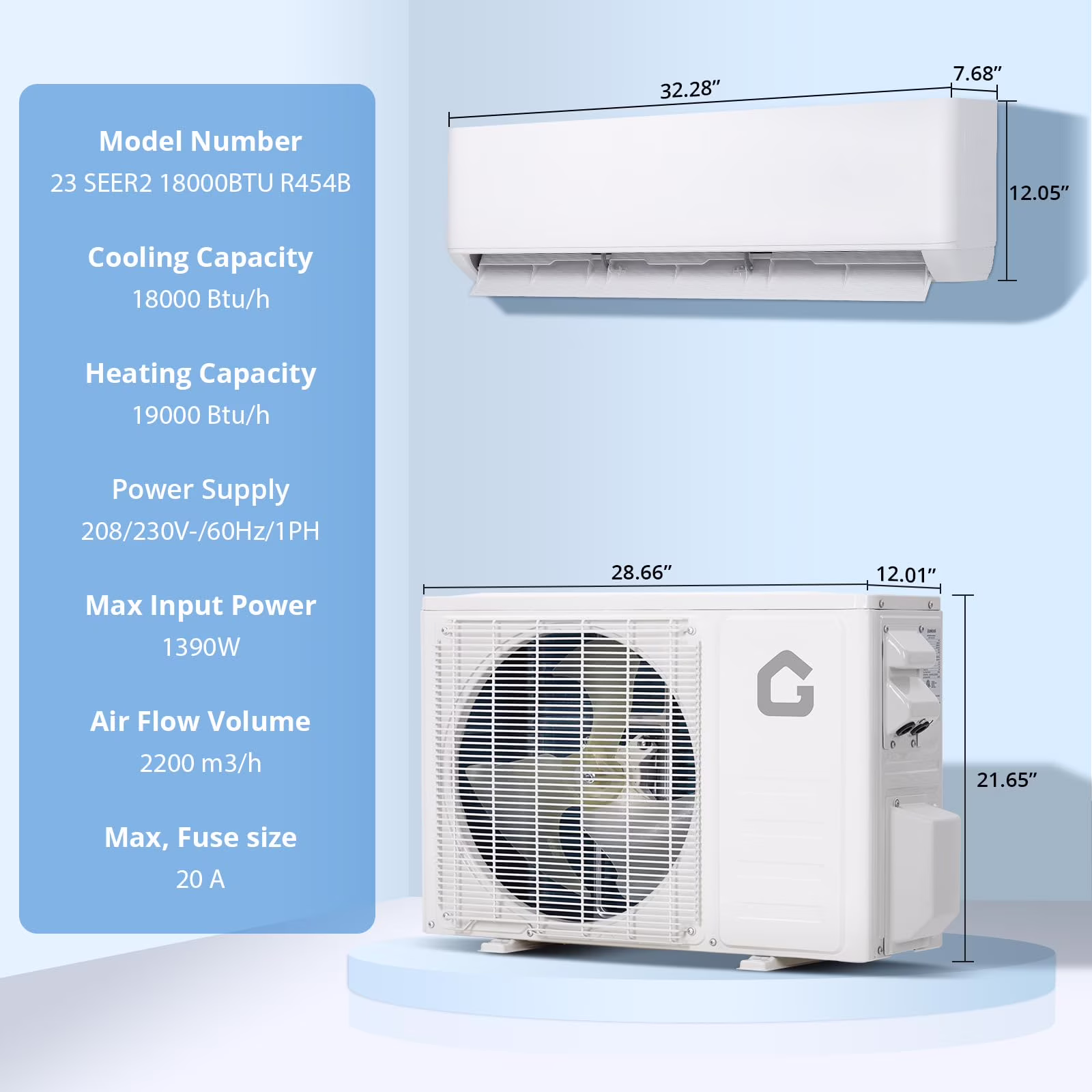 Mini Split AC/Heating System, 23 SEER2 18000BTU Wall-Mounted Ductless AC Unit Cools Rooms Up to 1250 Sq. Ft, Efficient Inverter AC with Heat Pump & Installation Kit, 208V/230V