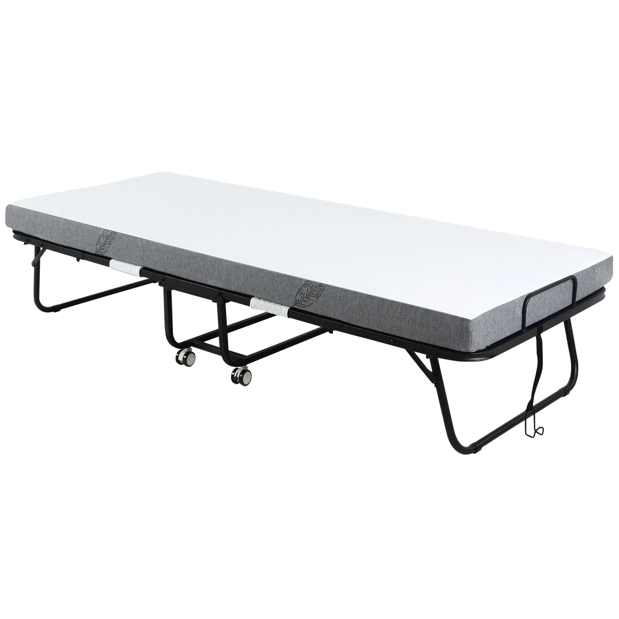 HOMCOM Folding Bed with 4" Mattress, Portable Foldable Guest Bed with Wheels