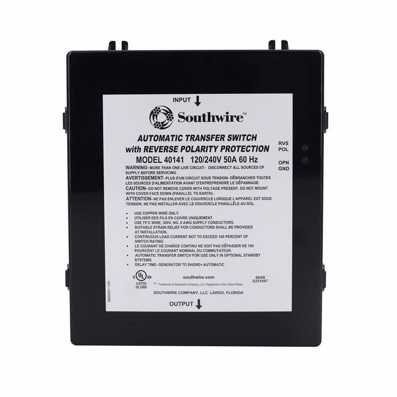Southwire 40141001 50A Reverse Polarity Transfer Switch
