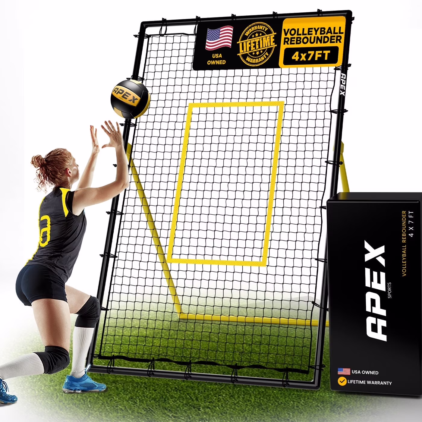 Adjustable Volleyball Rebounder Net 7x4 ft – Bounce Back Training Equipment with Angle Customization for Practicing Volleying, Bumping, Spiking – Durable & Portable with Travel Bag
