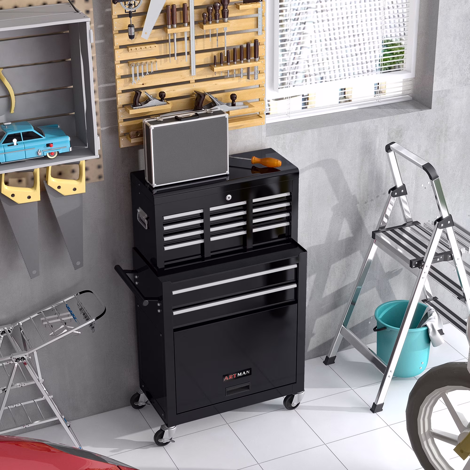 High Capacity Rolling Tool Chest, 8-Drawer Storage Cabinet, Black