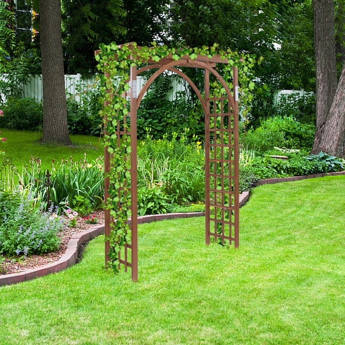 Dark Brown Decorative Garden Arch - Heavy-Duty Fir & Rustproof Iron for Climbing Plants, Roses - 84.6" Tall Outdoor Arch for Backyards,  Garden Entries