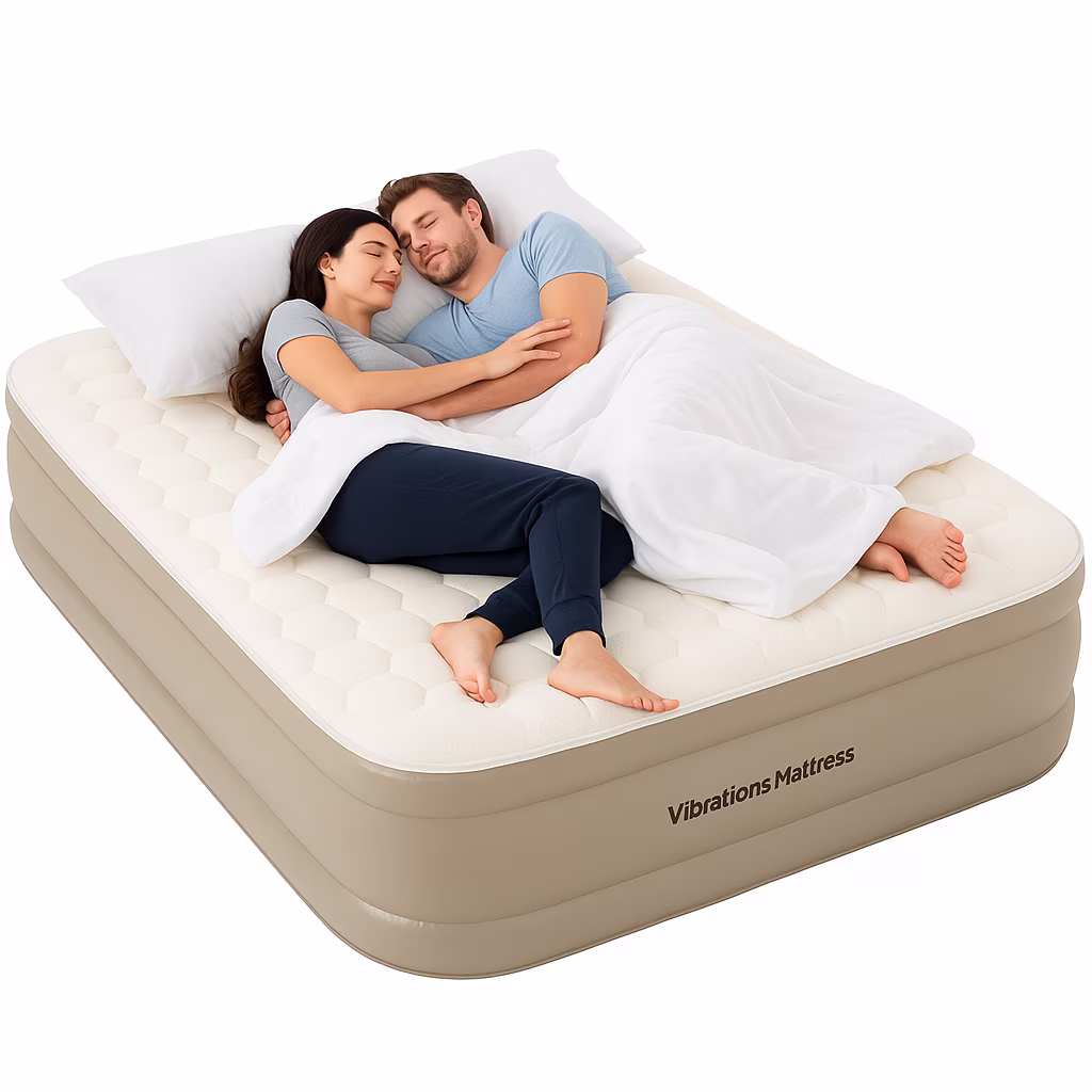 Vibrations Queen Air Mattress �C 20" Inflatable Bed with Foam Layer, Built-In Electric Pump & Zippered Pillow Top