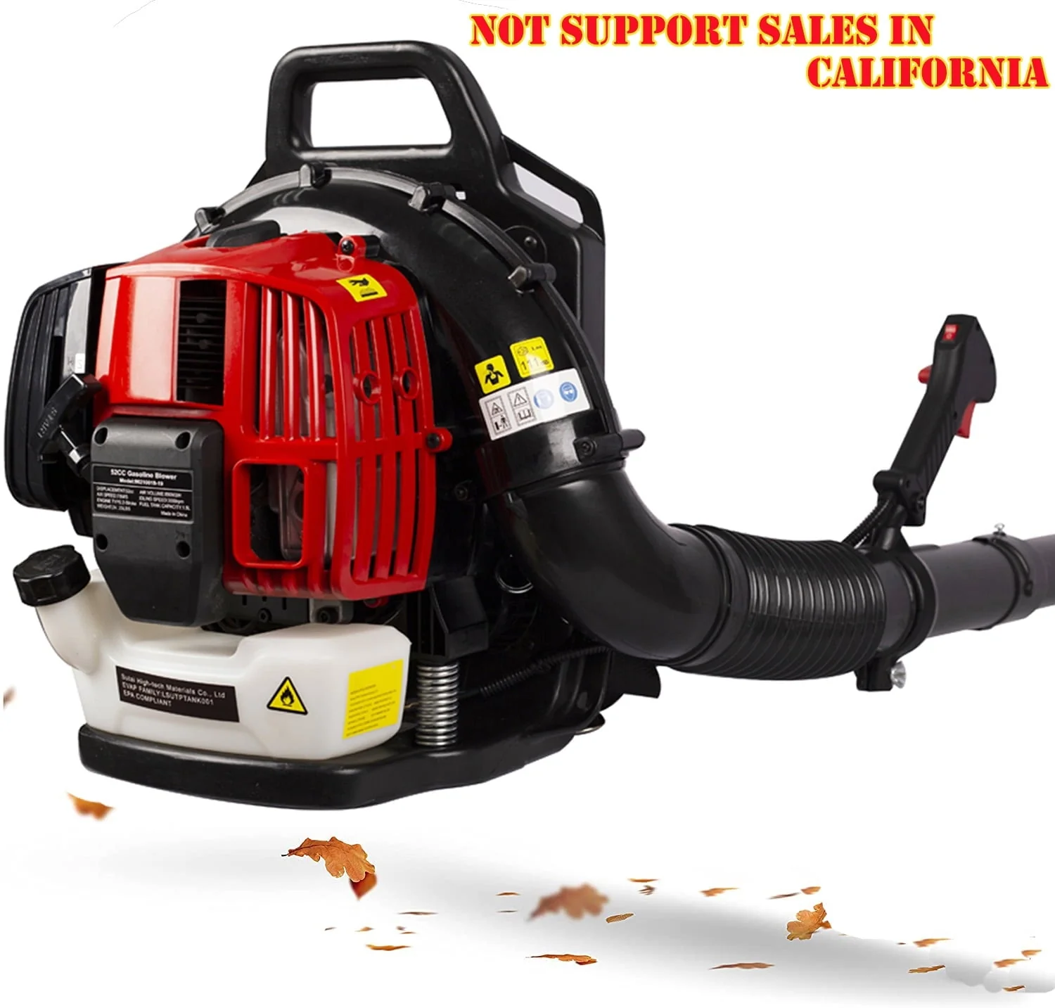 SESSLIFE Backpack Leaf Blower, 52CC 2-Cycle Gas-powered Leaf Blower for Leaves Snow Dust, Blower with Extention Tube, Adjustable Handle and Shoulder Straps, 524 CFM/174 MPH, Red, X1597