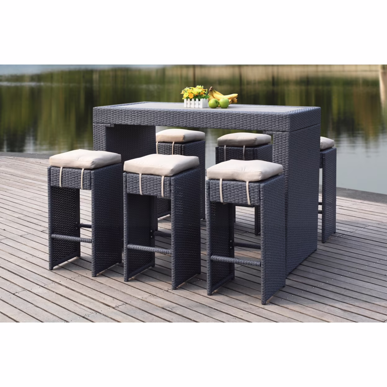 SAFAVIEH Outdoor Collection Sanders Outdoor Bar Set Titanium/Sand