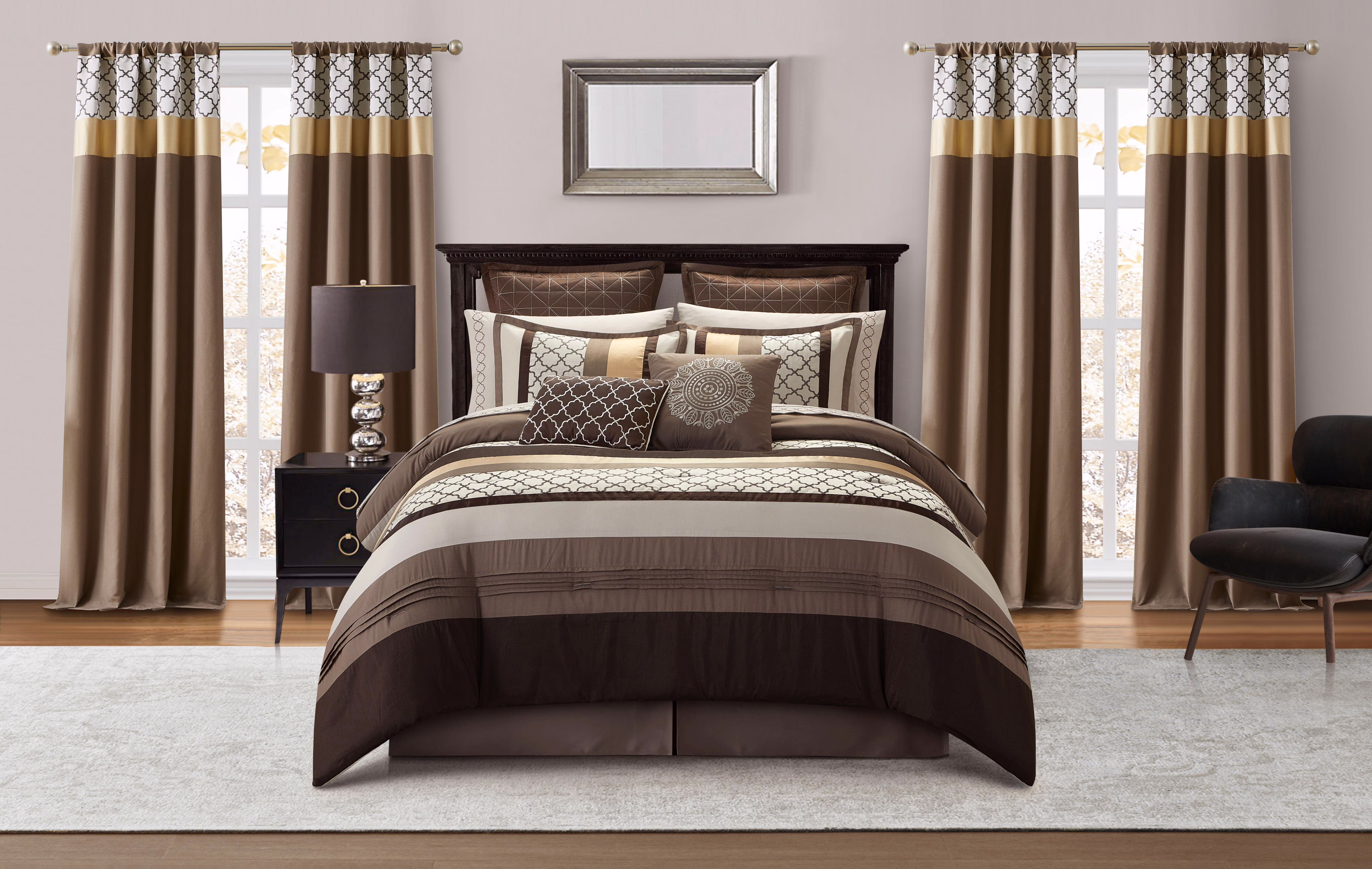 Nanshing Avalon 16 Piece Luxury Traditional Room-In-A-Bag, Brown, California King