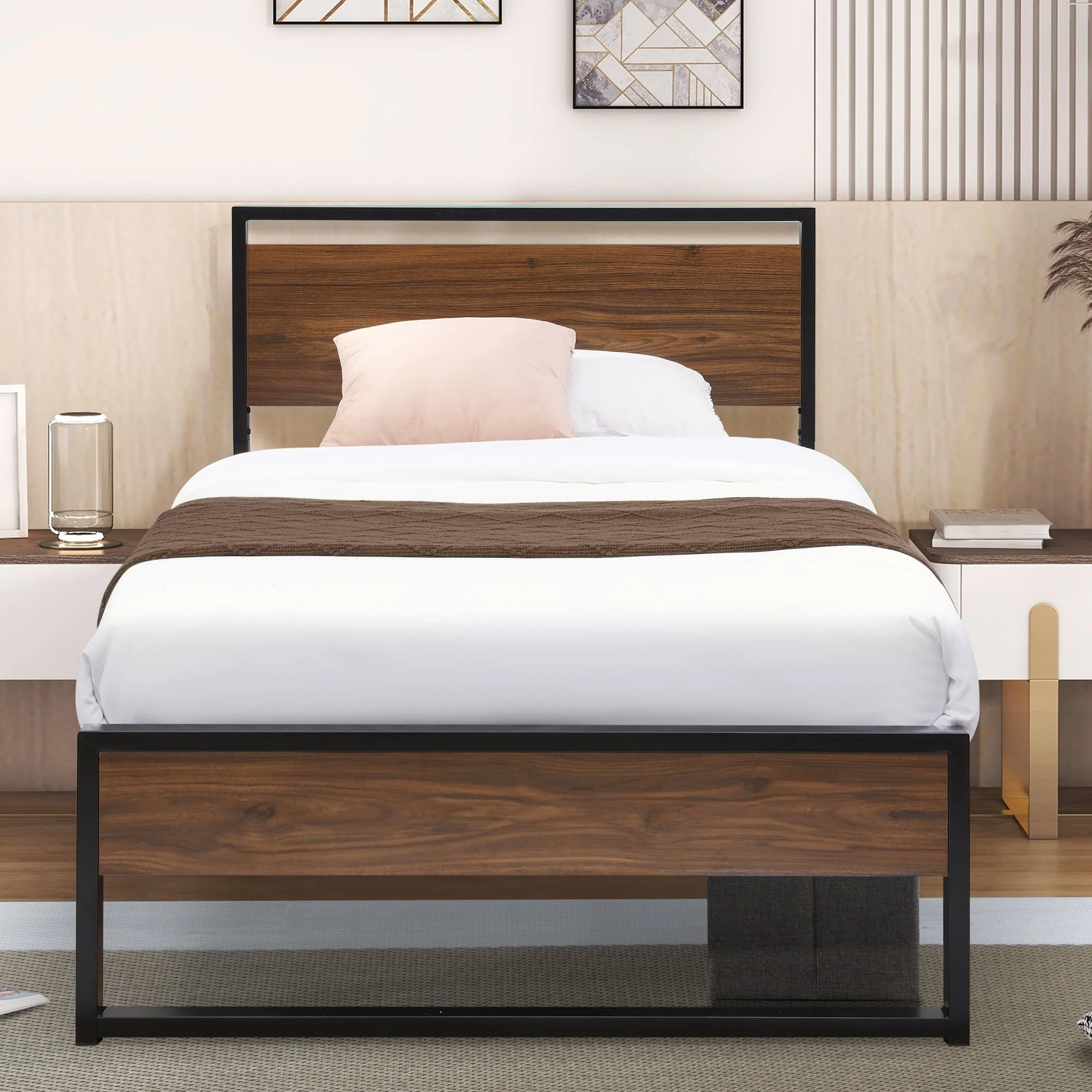 Sesslife Twin Size Bed Frame with Headboard, Bedroom Metal Platform Bed for Kids Teens Adults, Modern Heavy Duty Single Bed Frame, Easy Assembly, Black