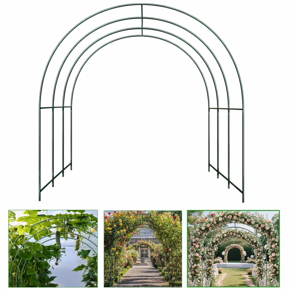 SHZOND Metal Garden Support Arch Frame for Climbing Plants, 158 x 84.6 x 86.6 Inch Large Plant Climbing Arbor Arch for Vines, Weddings & Backyard Decoration (Green)