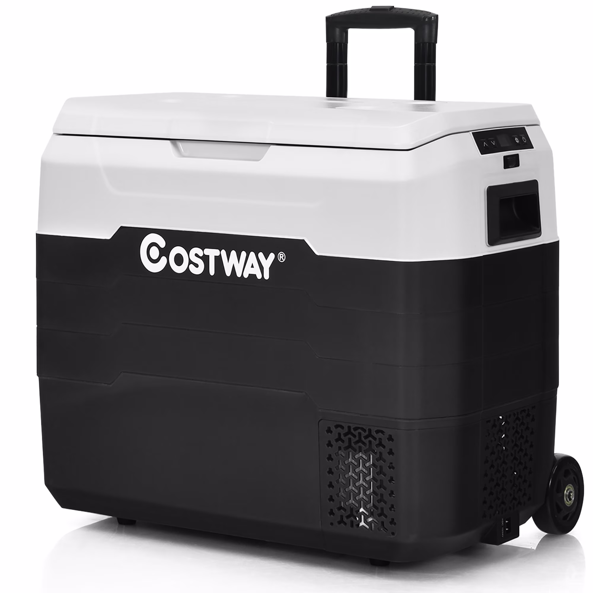 Costway 53 qt Wheeled Corded Electric Dual-Zone Portable Car Refrigerator, White