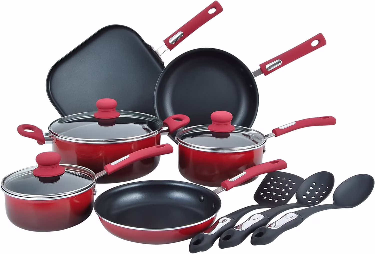 Hamilton Beach 12 Piece Aluminum Nonstick Cookware Set in Red