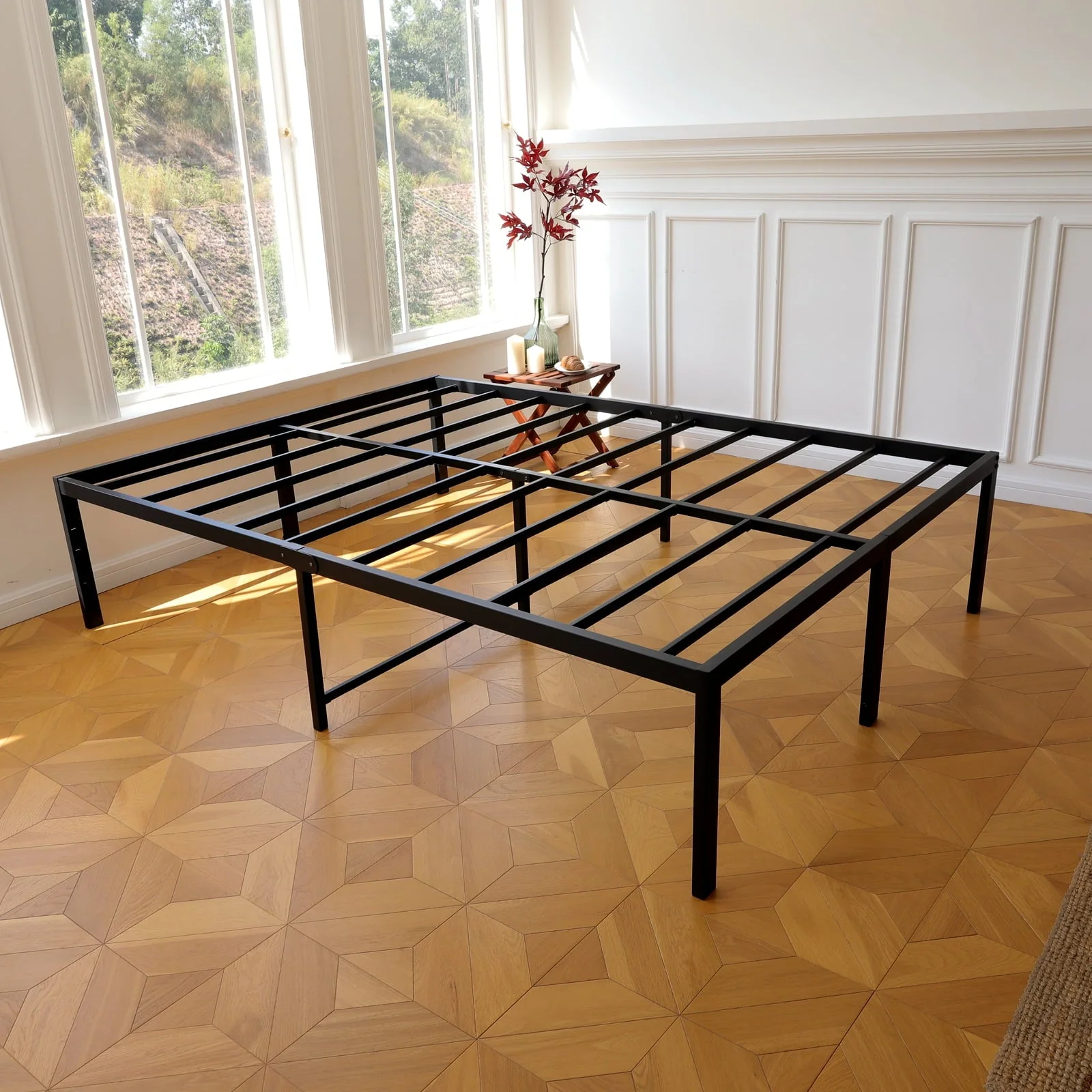 Lusimo California King Bed Frame with Ample Storage Space 18 Inch Heavy Duty Steel Slat Support Metal Platform Bed Frame Durable Easy Assembly Mattress Foundation, Black