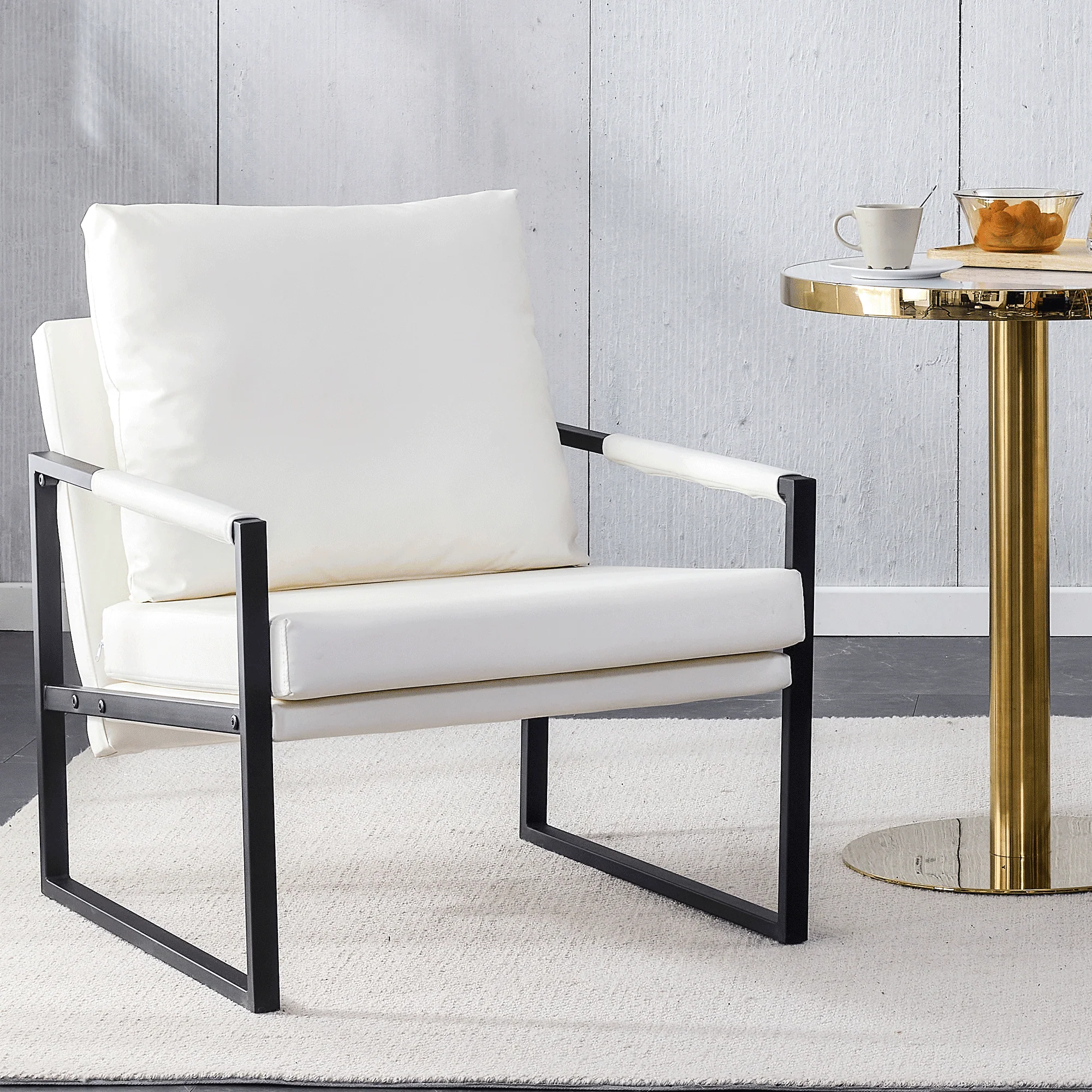 SESSLIFE Accent Chair, Leisure Single Sofa with Metal Feet, White Accent Chair for Bedroom, Living Room, Modern Comfy Reading Chair