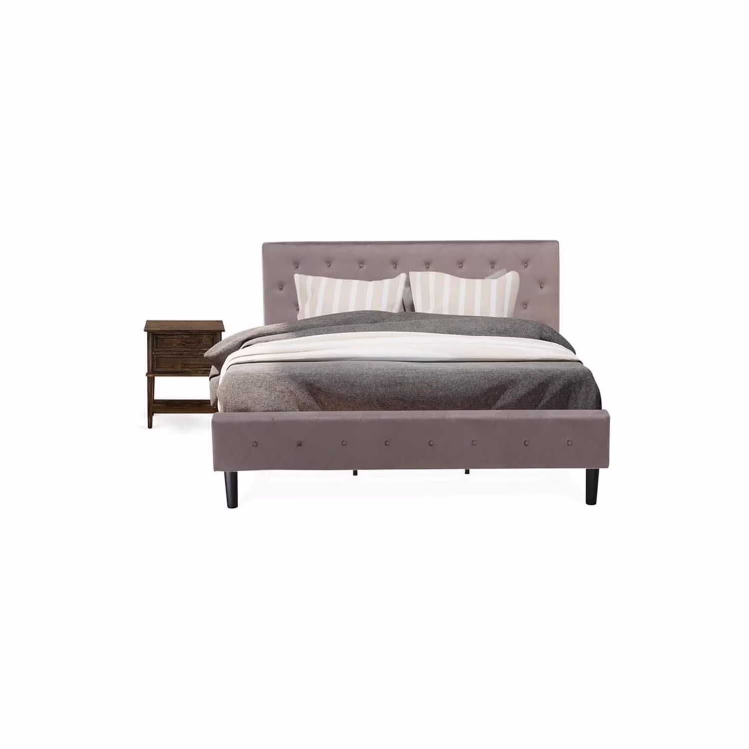 Homestock Zen Zone 2 Piece Bedroom Set - Button Tufted Platform Bed - Velvet Fabric Upholstered Headboard And A Nightstand-Color:Distressed Jacobean/Brown Taupe,Size:King