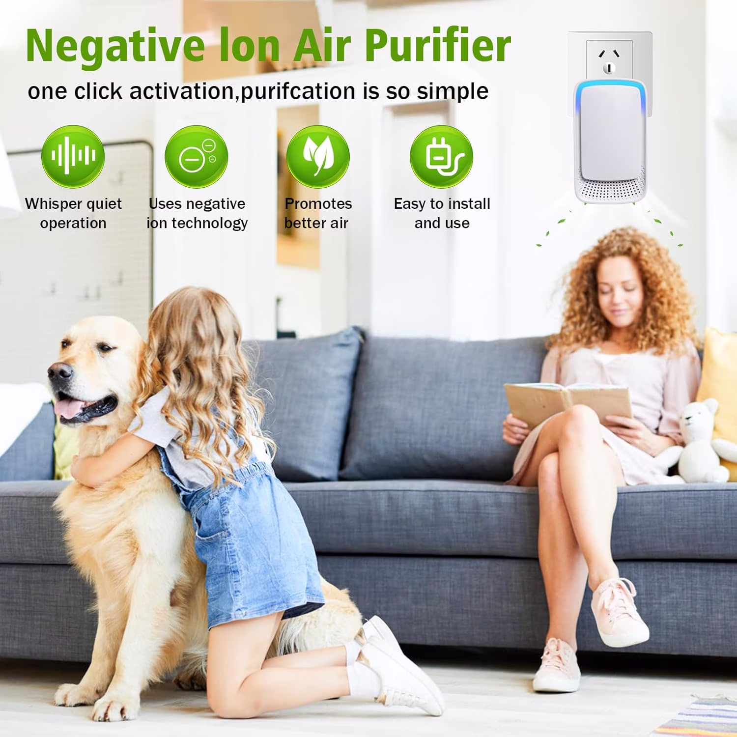 Plug In Air Ionizers for Home 6 Pack - Portable and Quiet Negative Ion Air Purifier for Bedroom, Office, Living Room, Pet Room