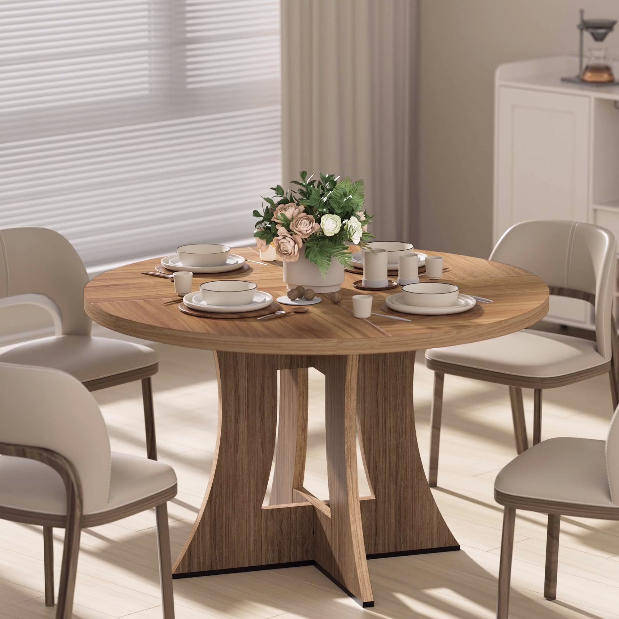 MARNUR Round Dining Table for 4 Persons 47" Kitchen Table for Dining Room Kitchen, Walnut (Only Table)