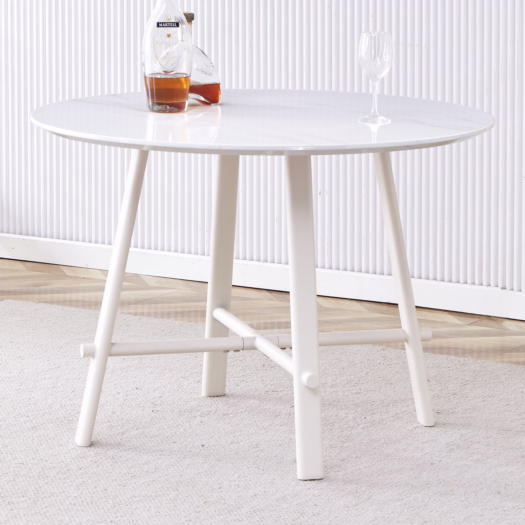PORKISS Round Dining Table for 4 People, Wood Kitchen Dining Table with Metal Legs, Modern Dining Room Tables for Kitchen Living Room, White #2